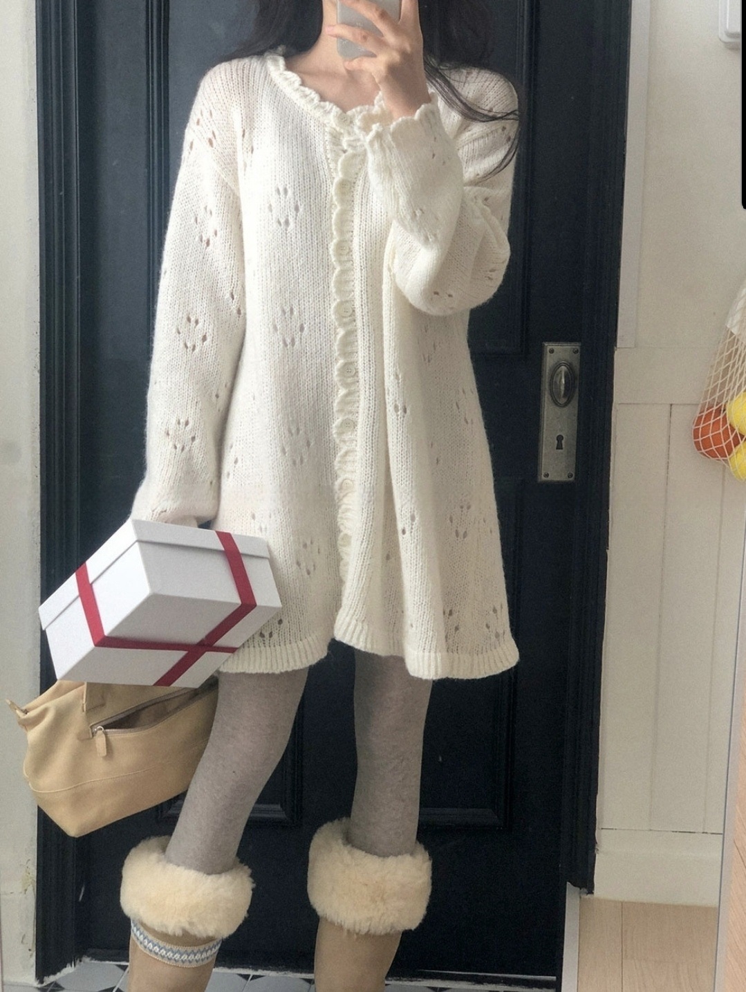 ウールパンチングスカラップニットミニワンピース | 詳細画像9