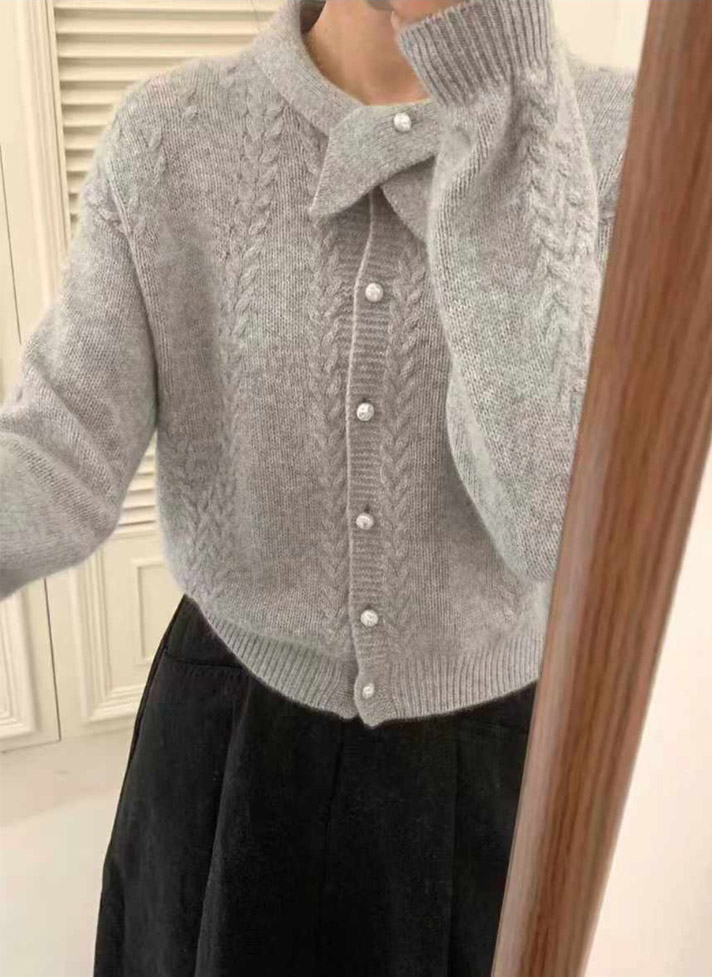 ラクーン混パール調ボタンクロスネックケーブルカーディガン | 詳細画像2