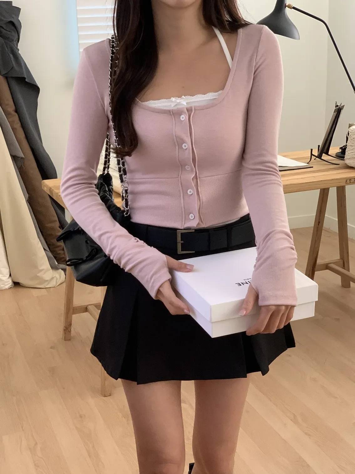 レースリボンホルターキャミ&サムホールカーディガンSET | 詳細画像1