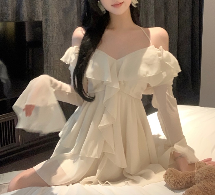 ホルターオフショルフリルシフォンミニワンピース | 詳細画像9