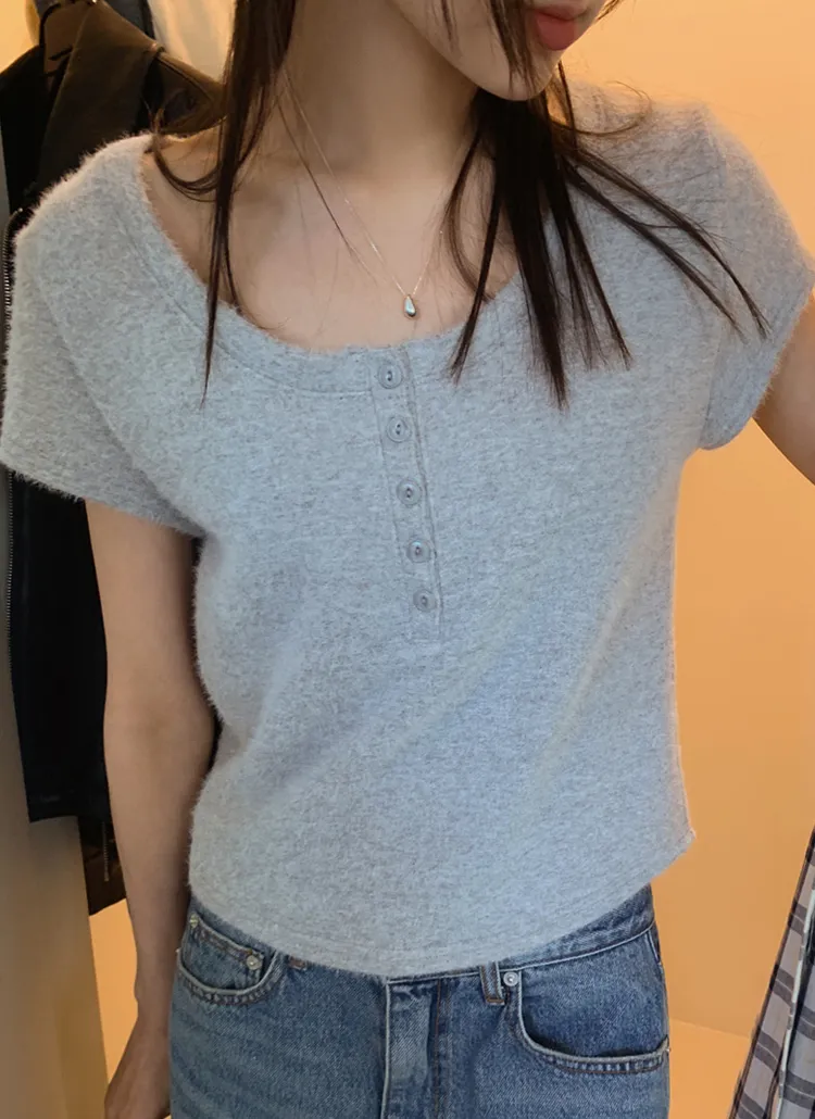 ヘンリーネックキャップスリーブTシャツ | prostj | 詳細画像1