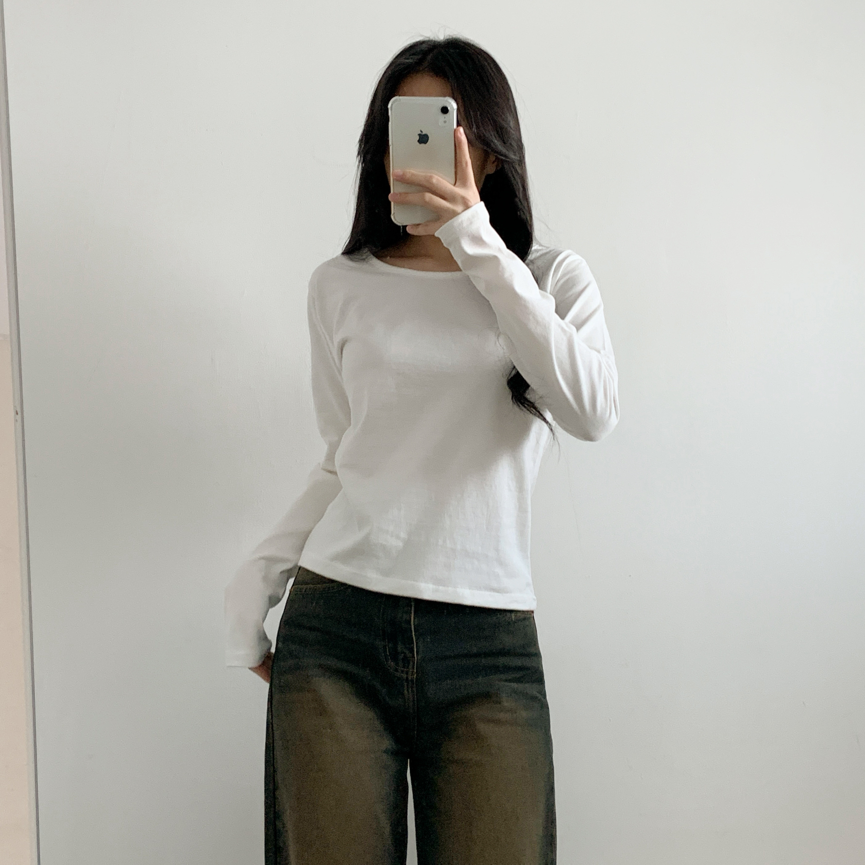 ラウンドネック長袖コットンTシャツ | 詳細画像3