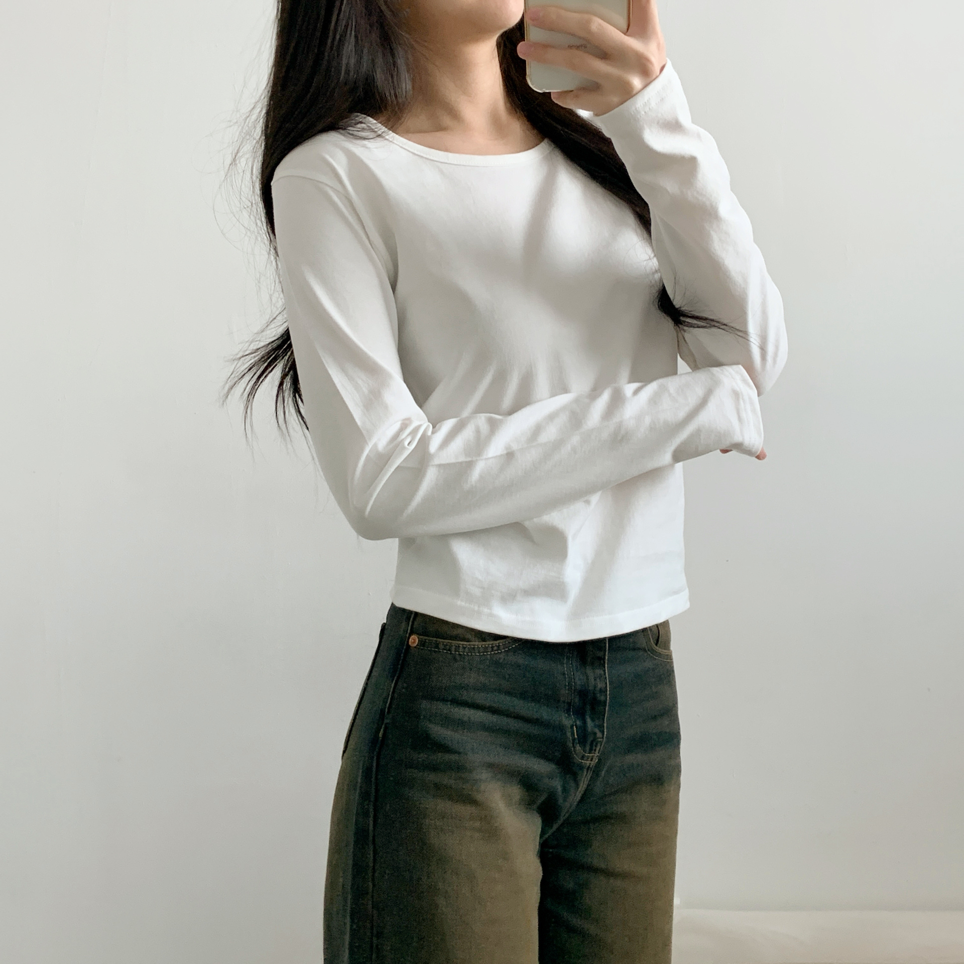 ラウンドネック長袖コットンTシャツ | 詳細画像6