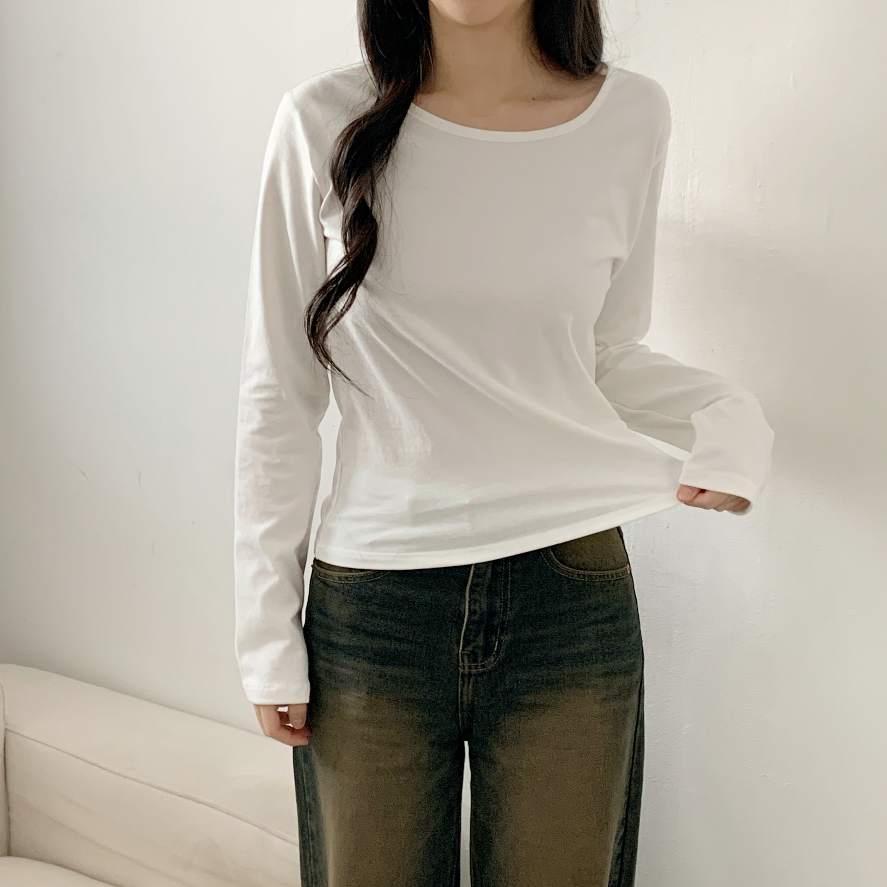 ラウンドネック長袖コットンTシャツ | 詳細画像8