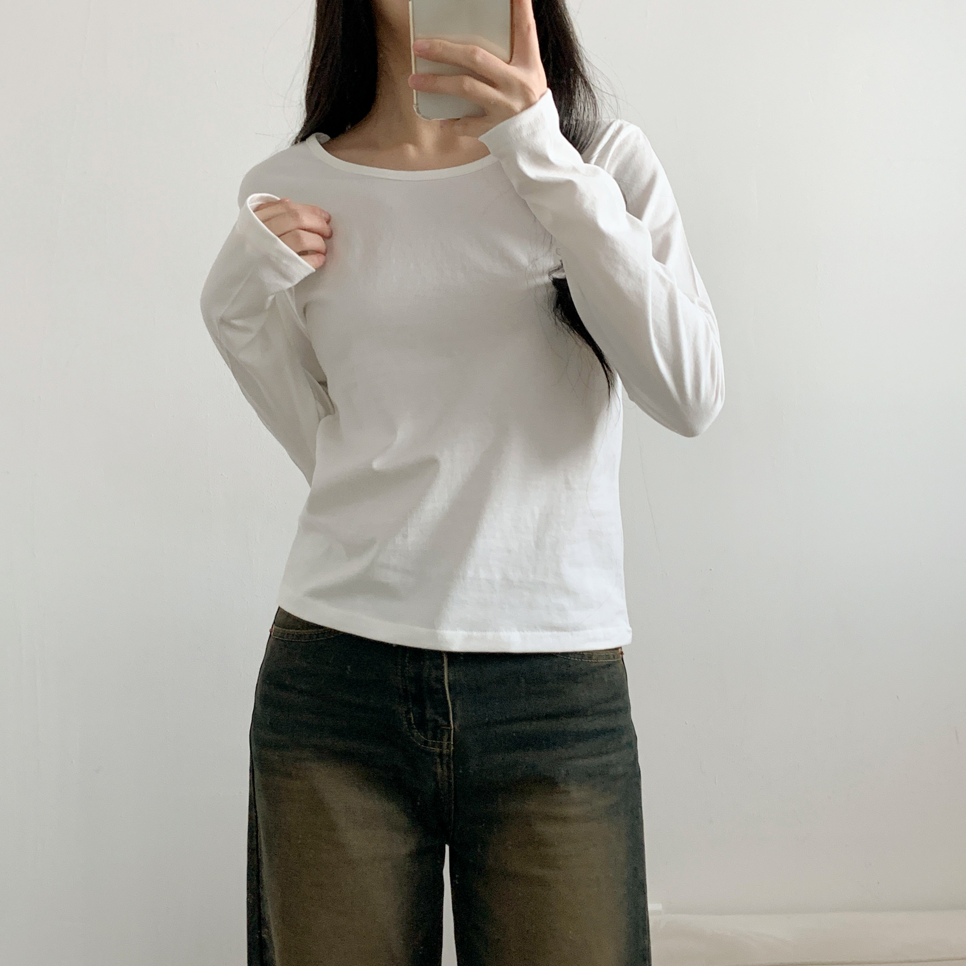 ラウンドネック長袖コットンTシャツ | 詳細画像7