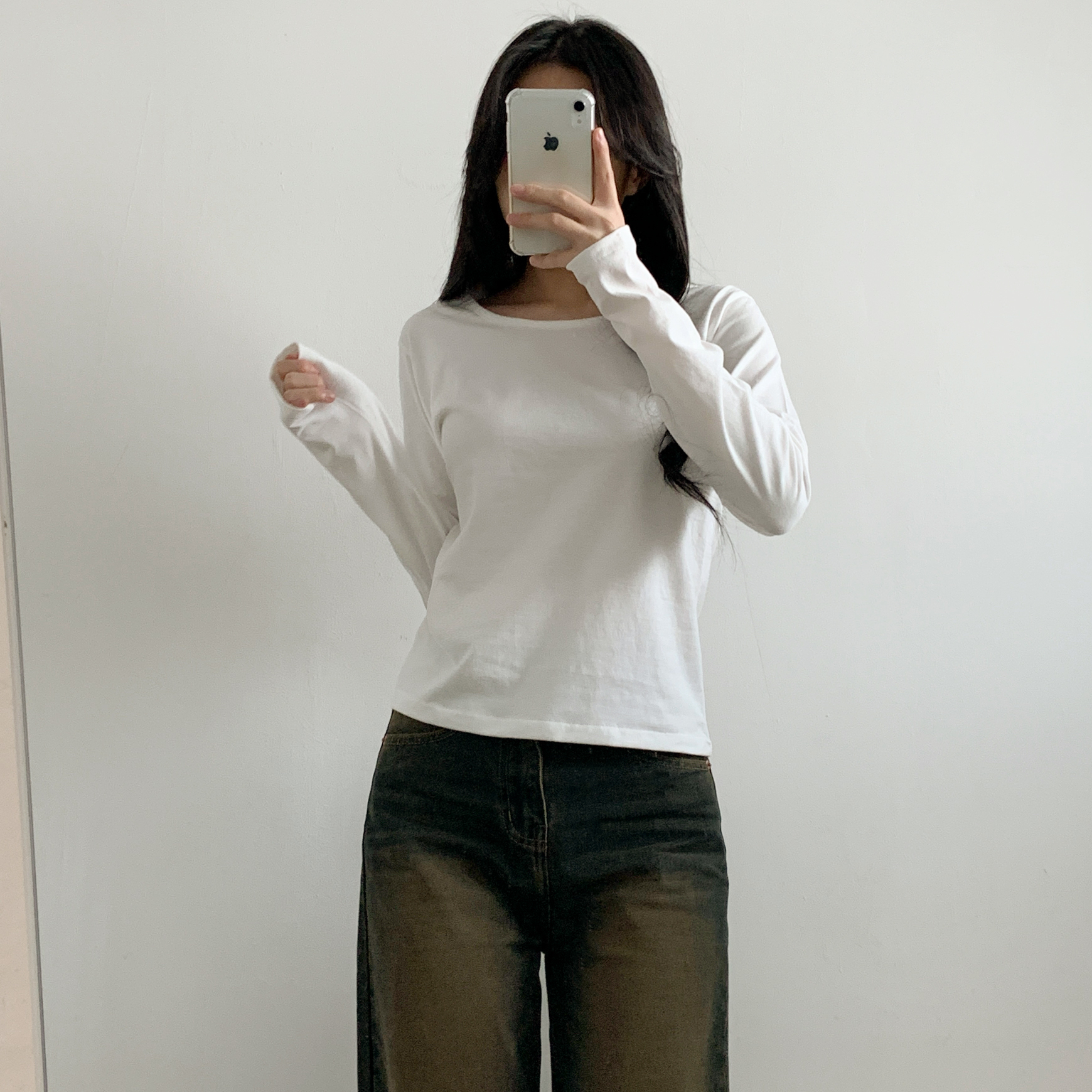 ラウンドネック長袖コットンTシャツ | 詳細画像5