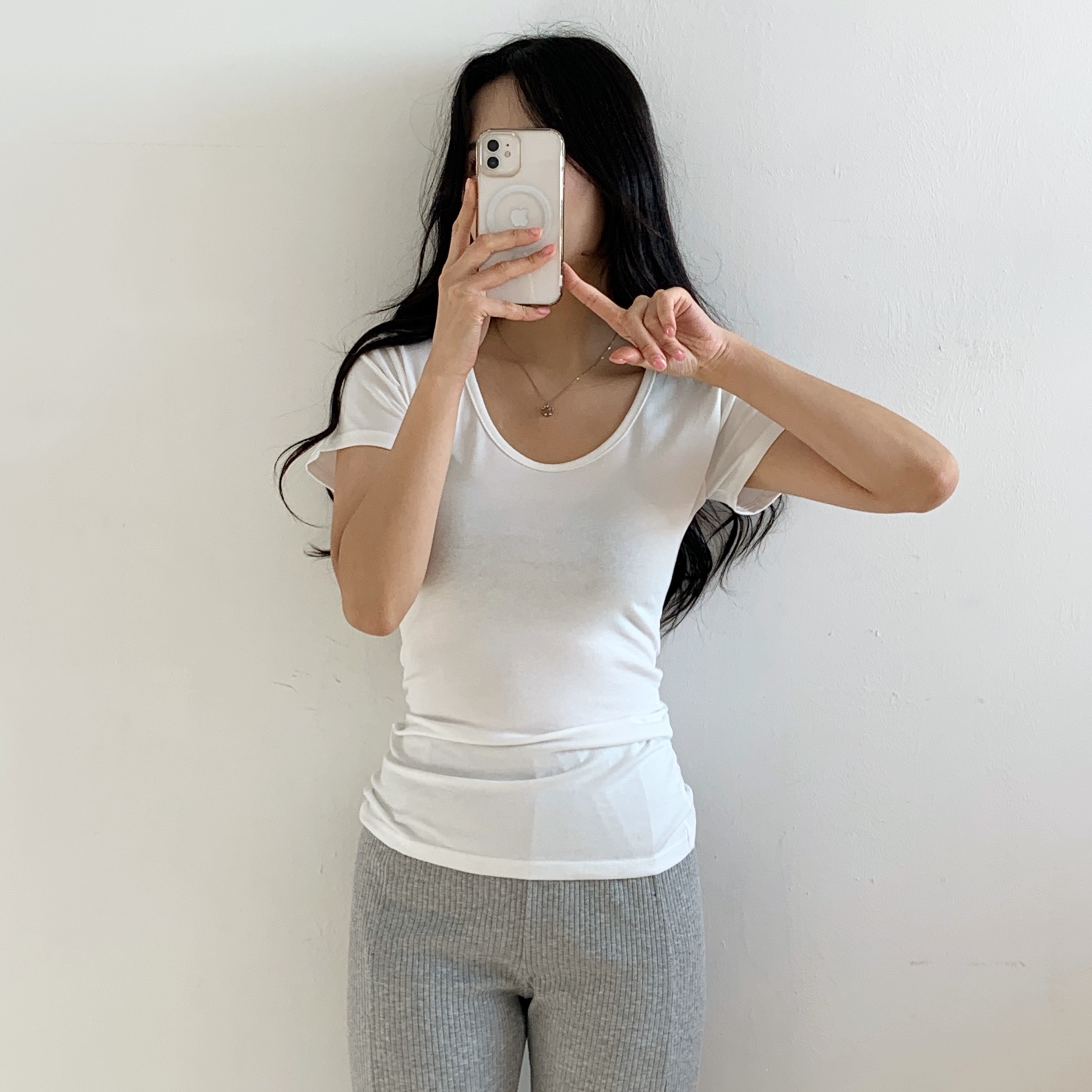 モダール混Uネック半袖スリムTシャツ | 詳細画像7