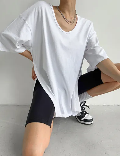 サイドスリットUネックボクシー半袖Tシャツ | 詳細画像1