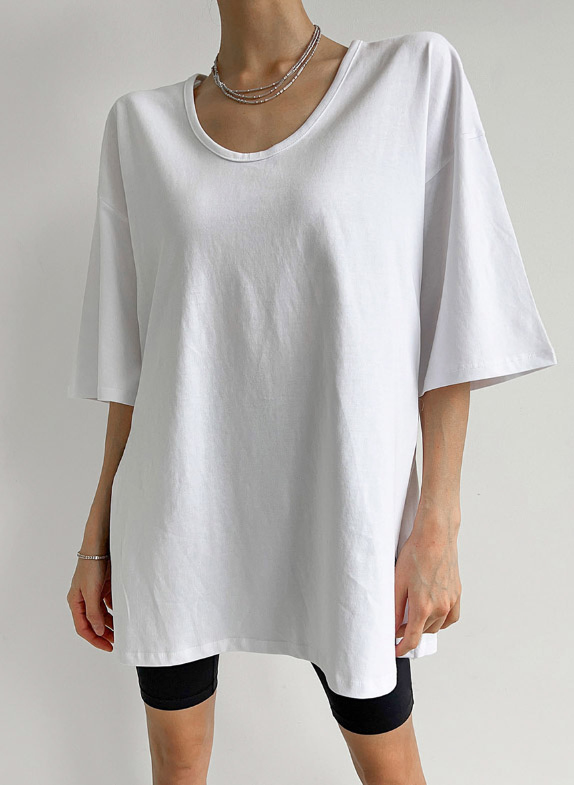 サイドスリットUネックボクシー半袖Tシャツ | 詳細画像3