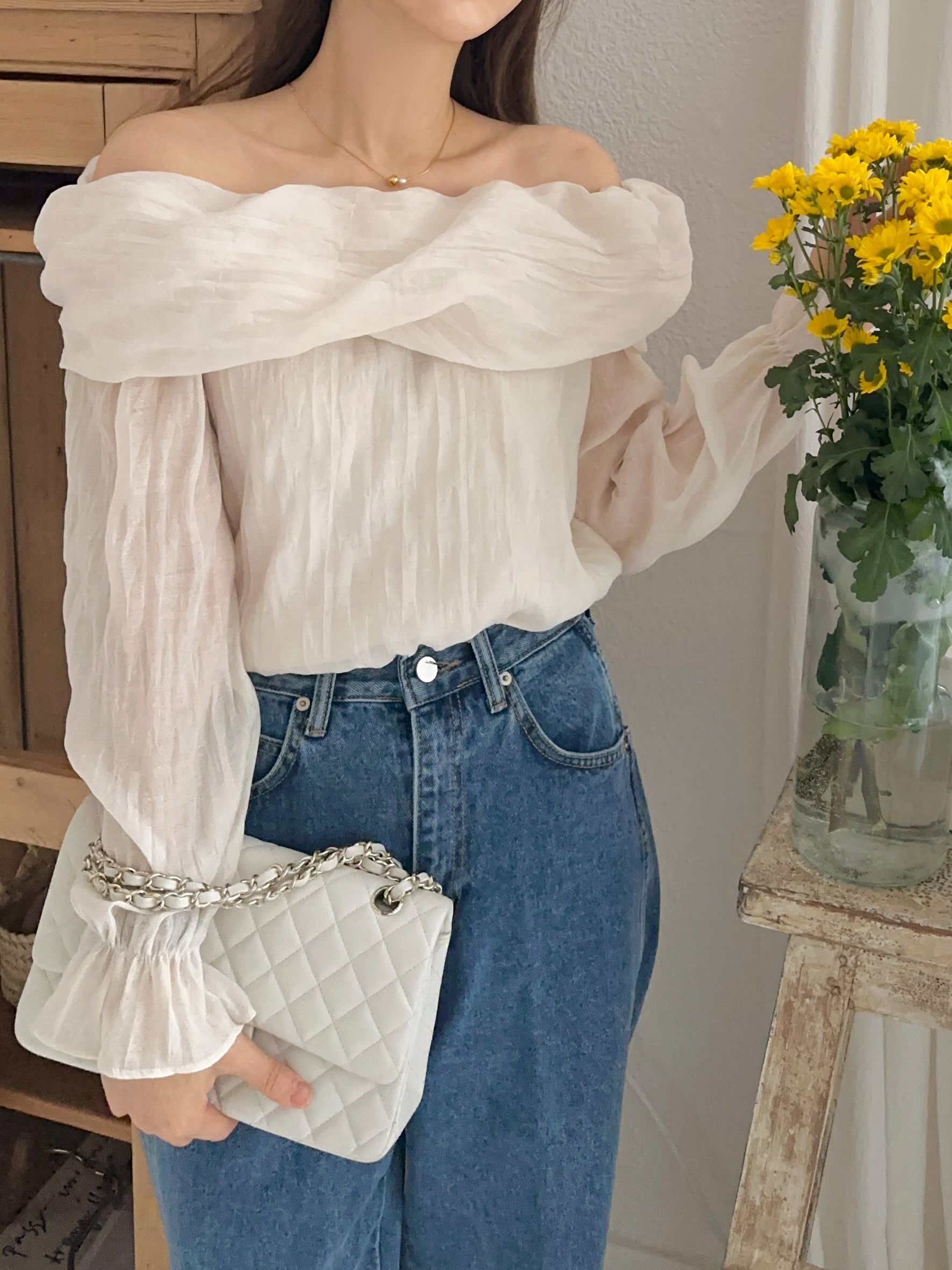 リンクルオフショルキャンディスリーブブラウス | 詳細画像5