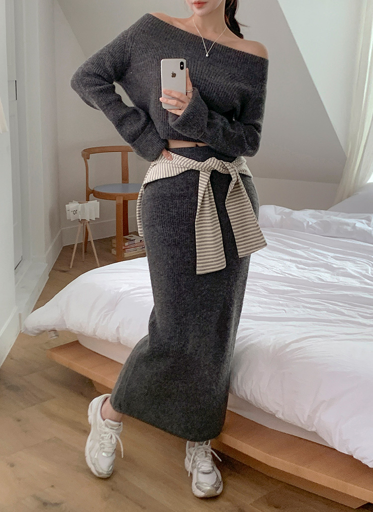 オフショルニット&ロングスカートSET | レディースファッション通販
