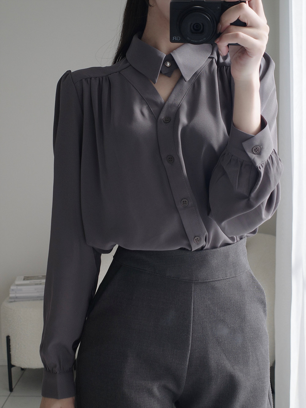 エコパールカットアウトカラーブラウス | 詳細画像3