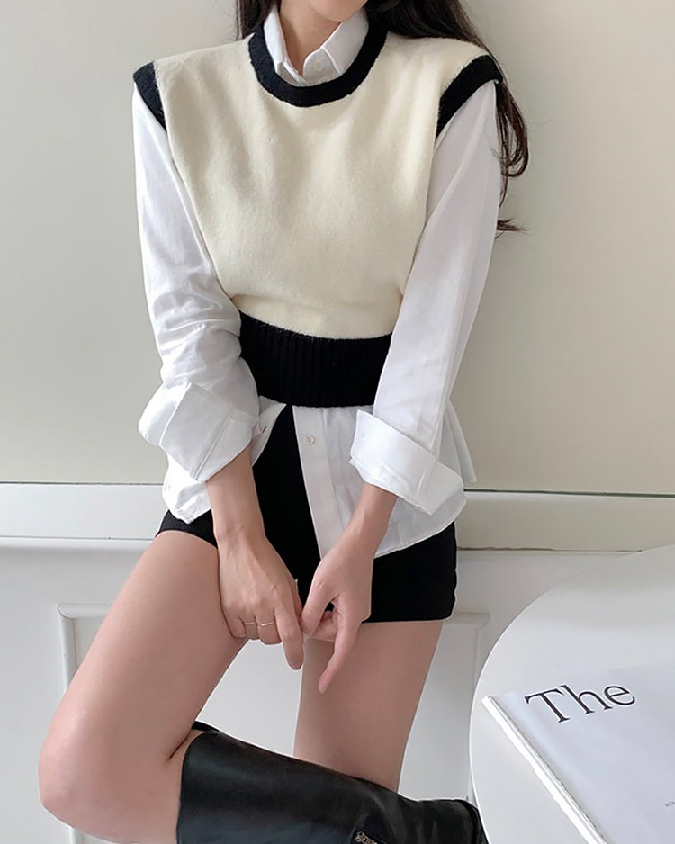 ウール混ボタン配色ニットベスト | 詳細画像4