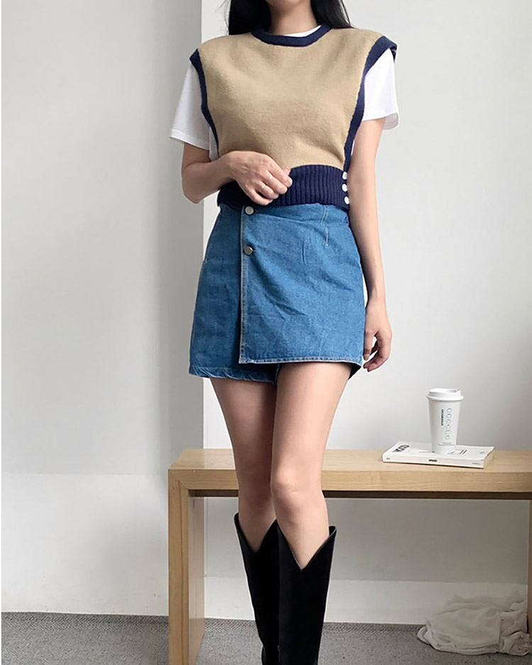 ウール混ボタン配色ニットベスト | 詳細画像15