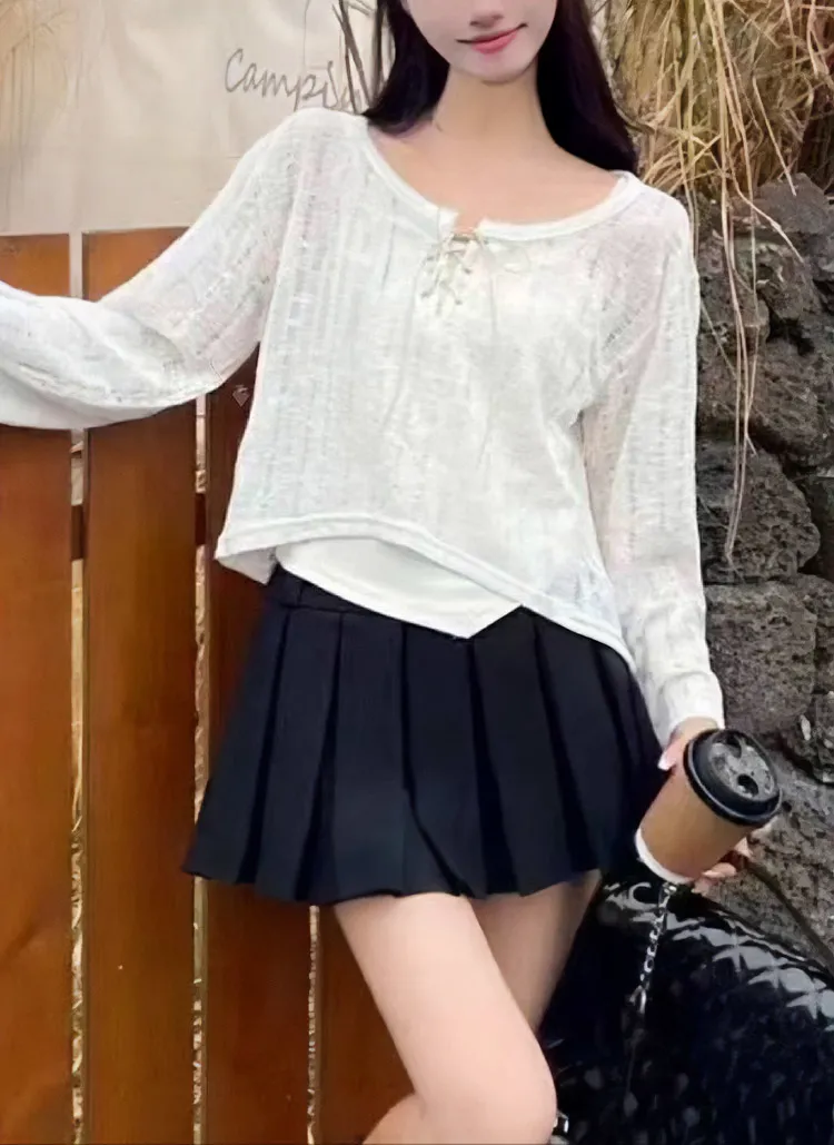 アンバランスキャミソール&レースアップシアーTシャツSET | 詳細画像1