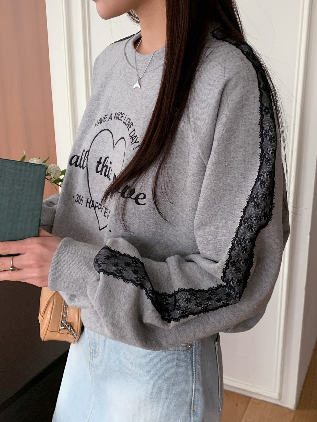 レースラグランハートプリントスウェット | 詳細画像2