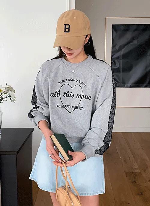 レースラグランハートプリントスウェット | 詳細画像1