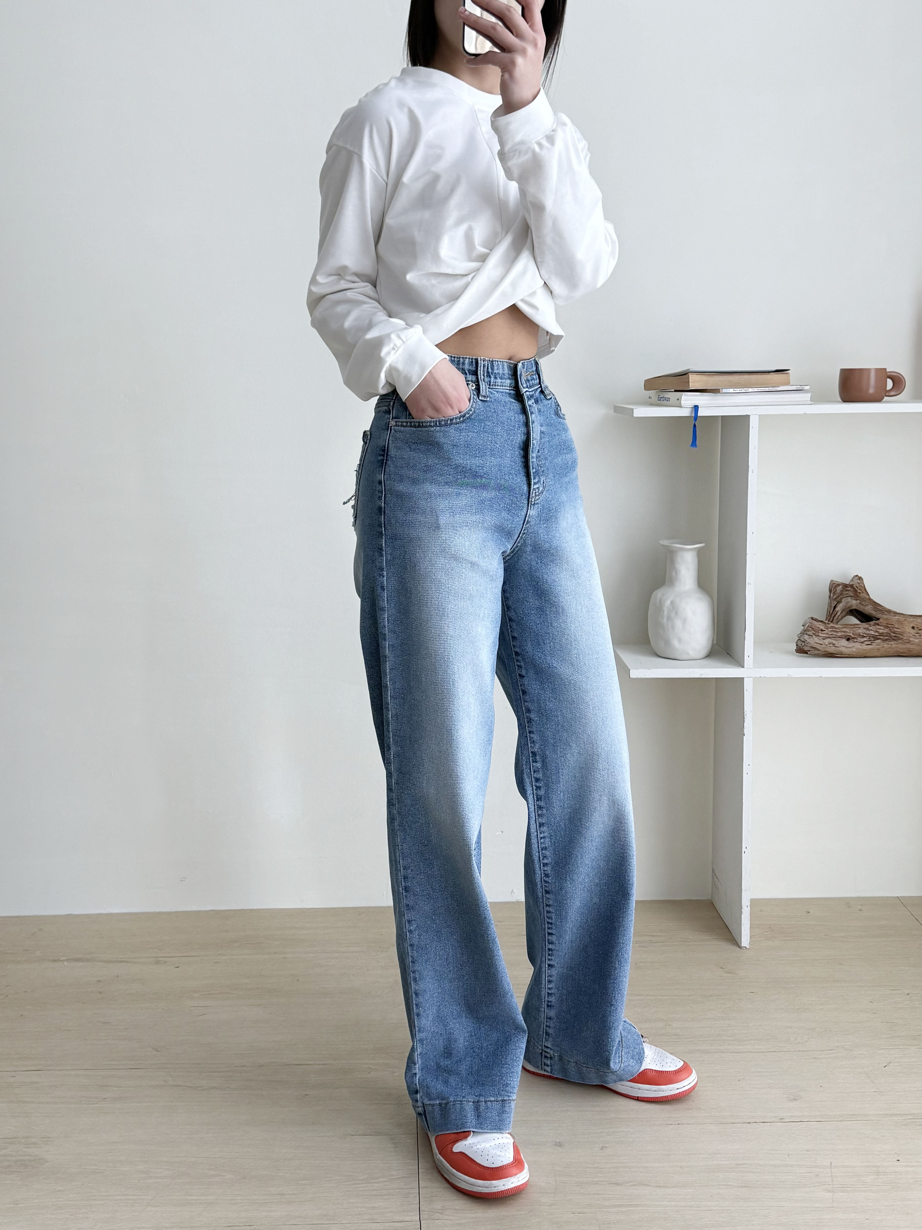 バック配色ポケットストレートデニムパンツ | 詳細画像3