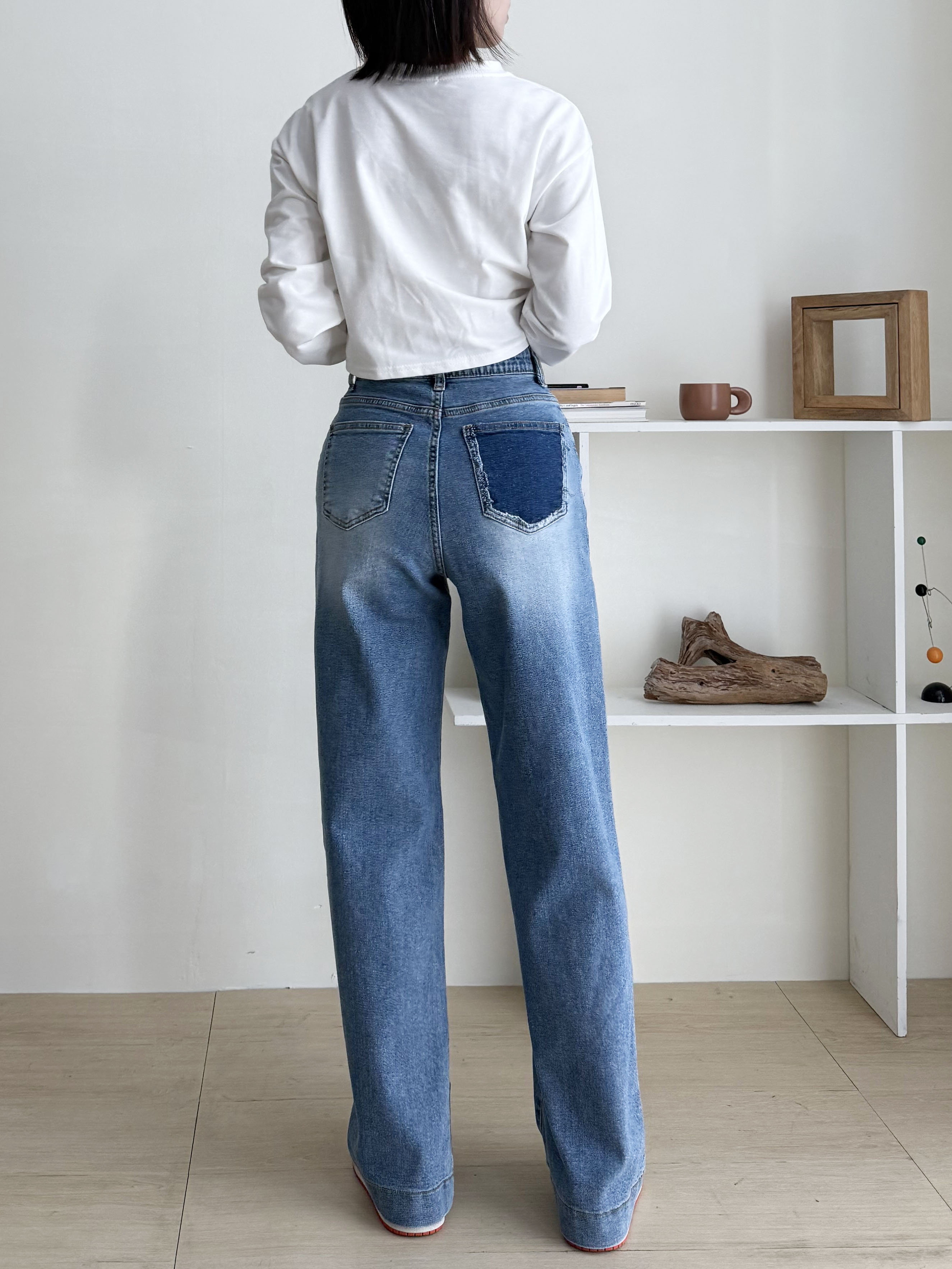 バック配色ポケットストレートデニムパンツ | 詳細画像4