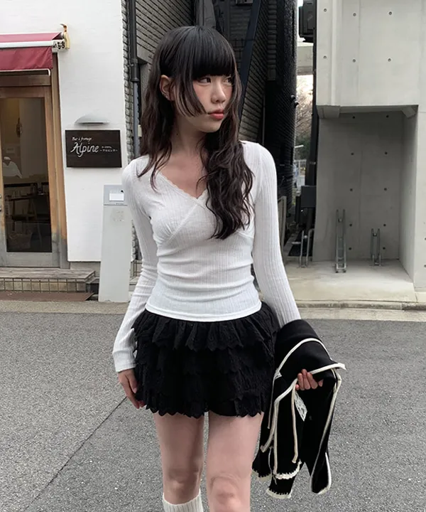 レースバストラインリブTシャツ | anyonemore | 詳細画像1