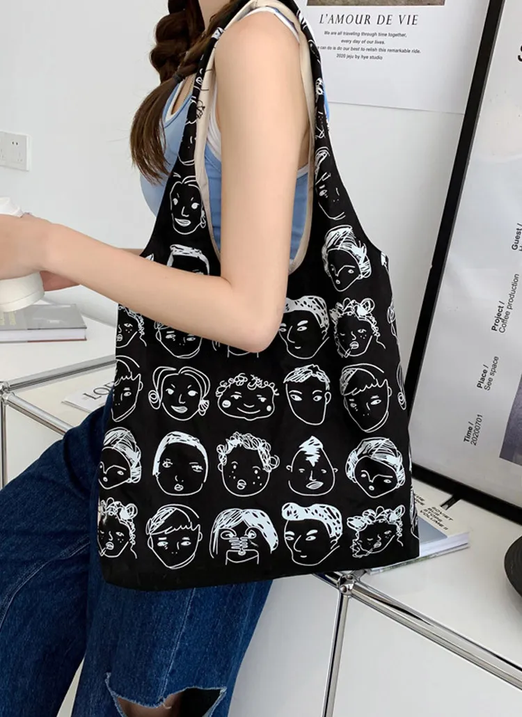 フェイスイラストリバーシブルトートバッグ | whosbag | 詳細画像1