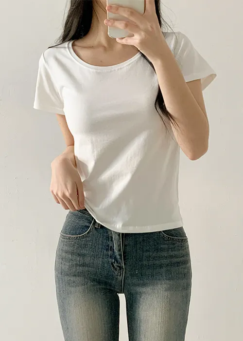 モダール混Uネック半袖Tシャツ | 詳細画像1