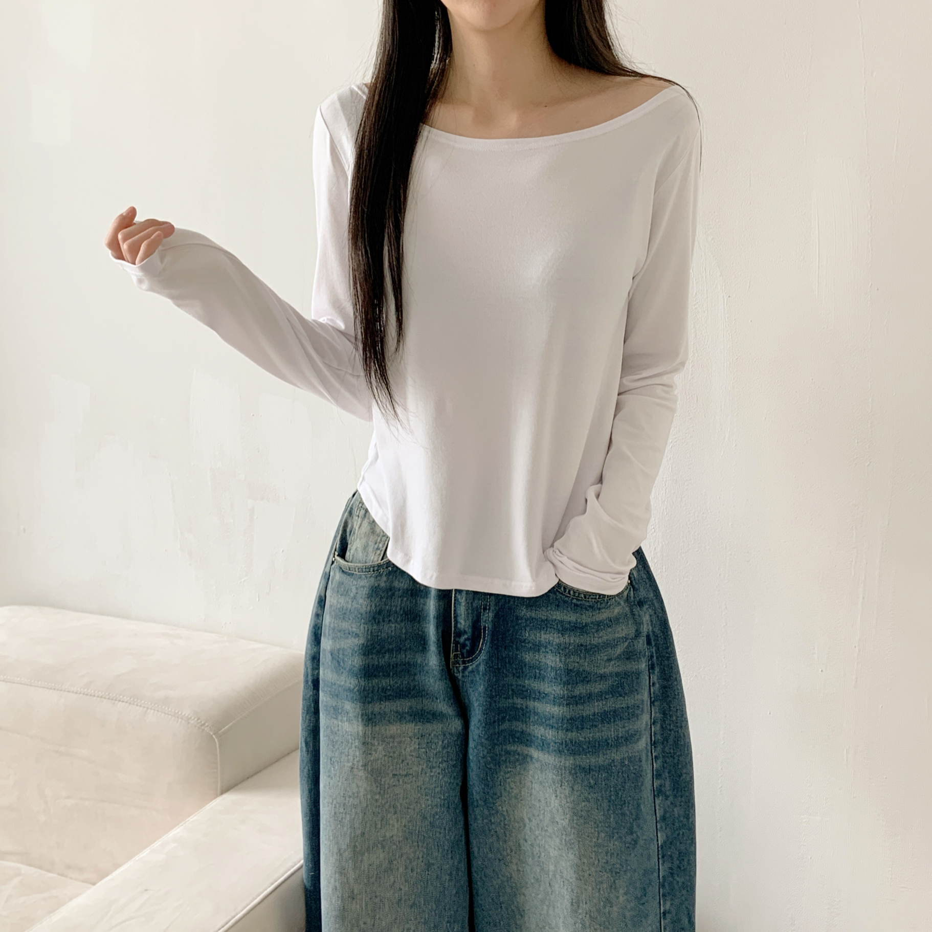 ボートネッククロップド長袖Tシャツ | 詳細画像12