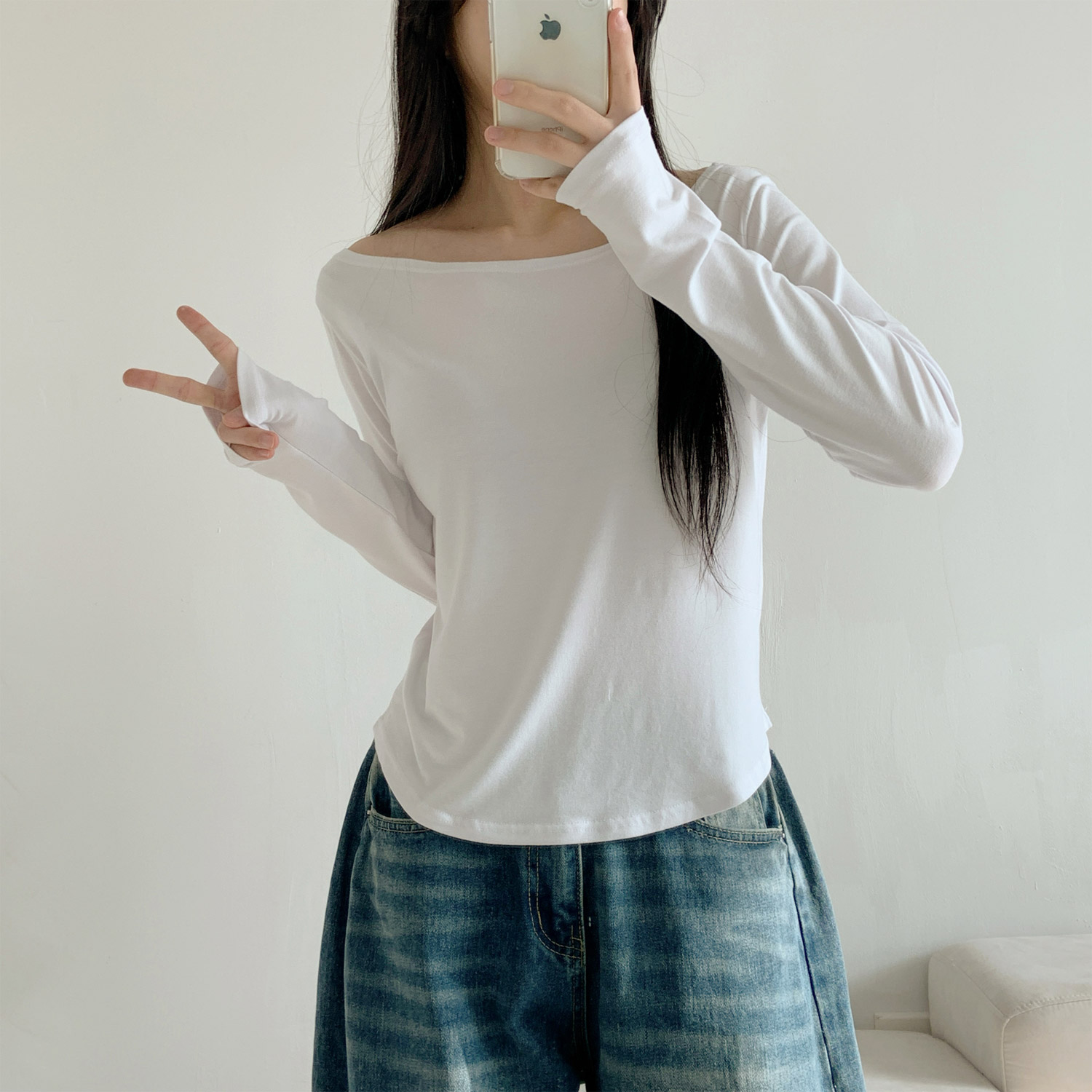 ボートネッククロップド長袖Tシャツ | 詳細画像7