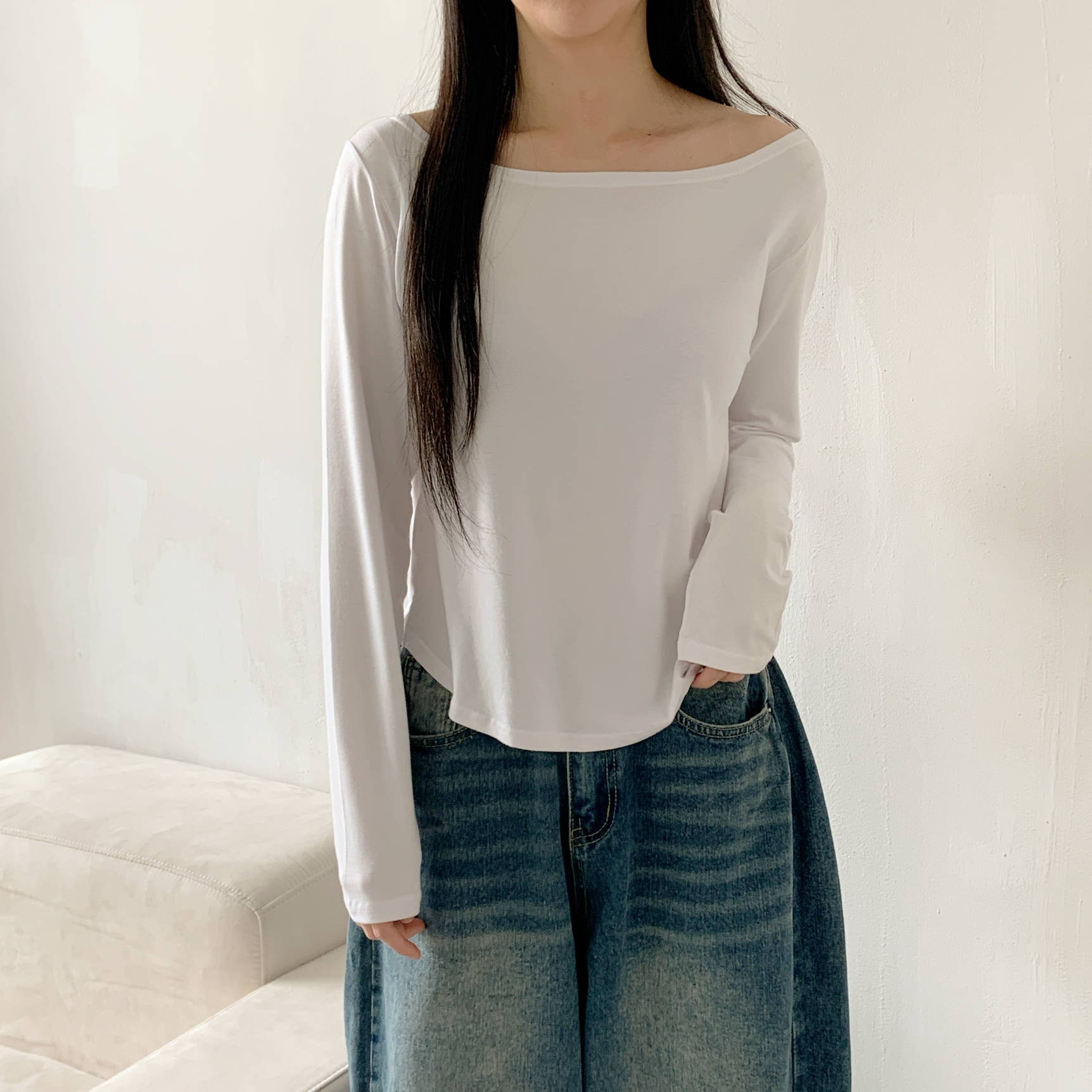 ボートネッククロップド長袖Tシャツ | 詳細画像9
