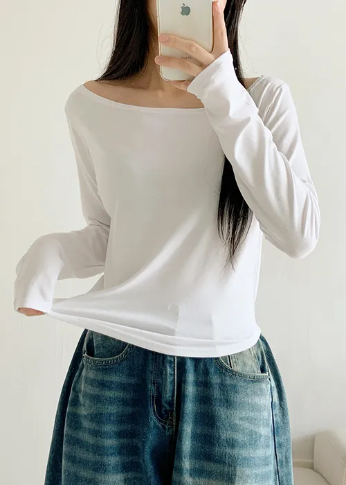 ボートネッククロップド長袖Tシャツ | 詳細画像1
