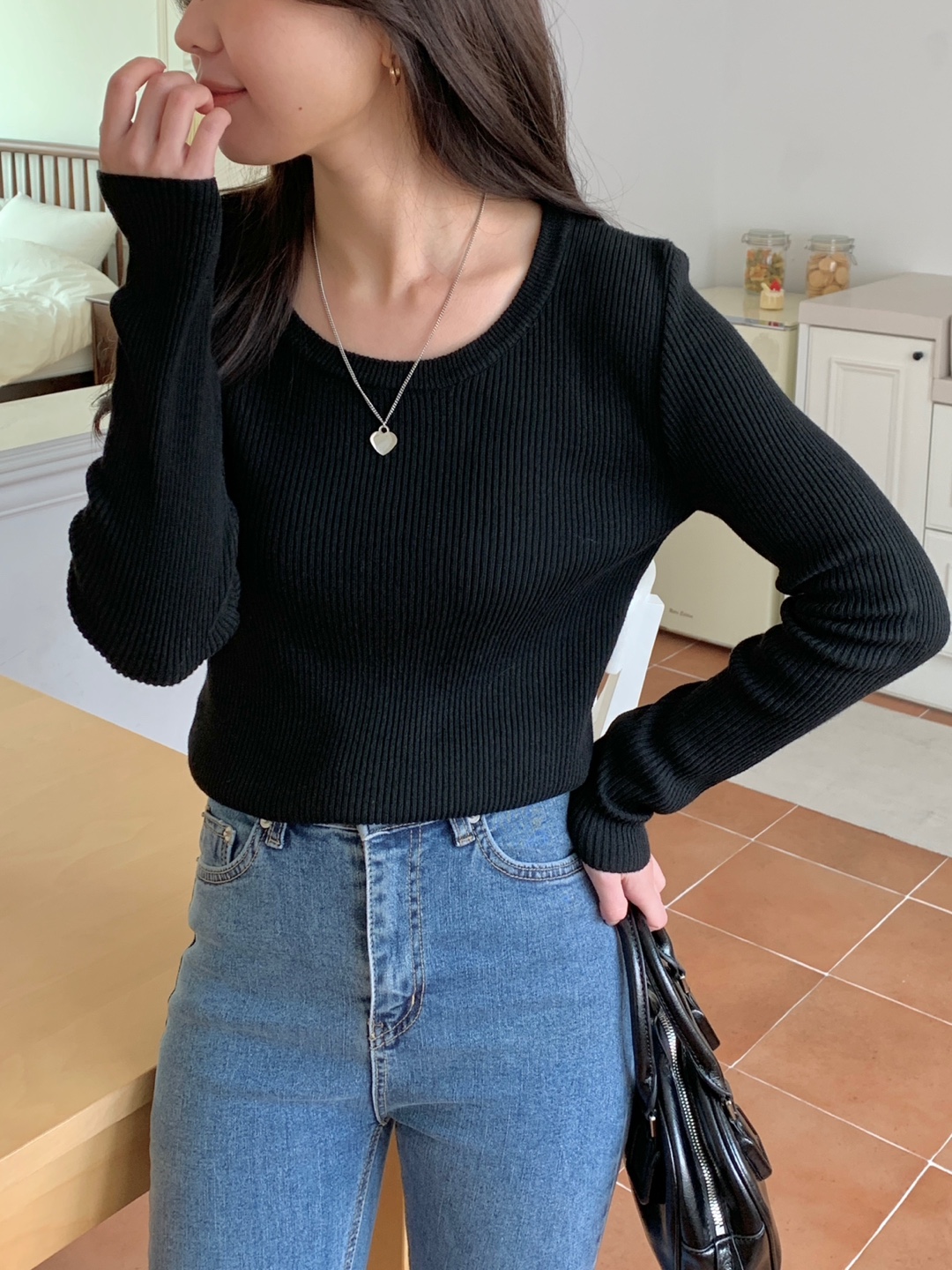 バンブー混Uネックスリムリブニット | 詳細画像14