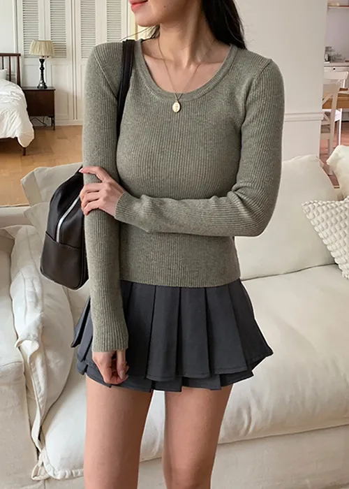 バンブー混Uネックスリムリブニット | 詳細画像1