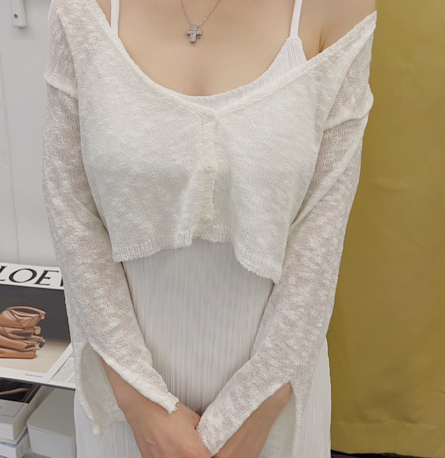 Vネッククロップドシアーカーディガン | 詳細画像8