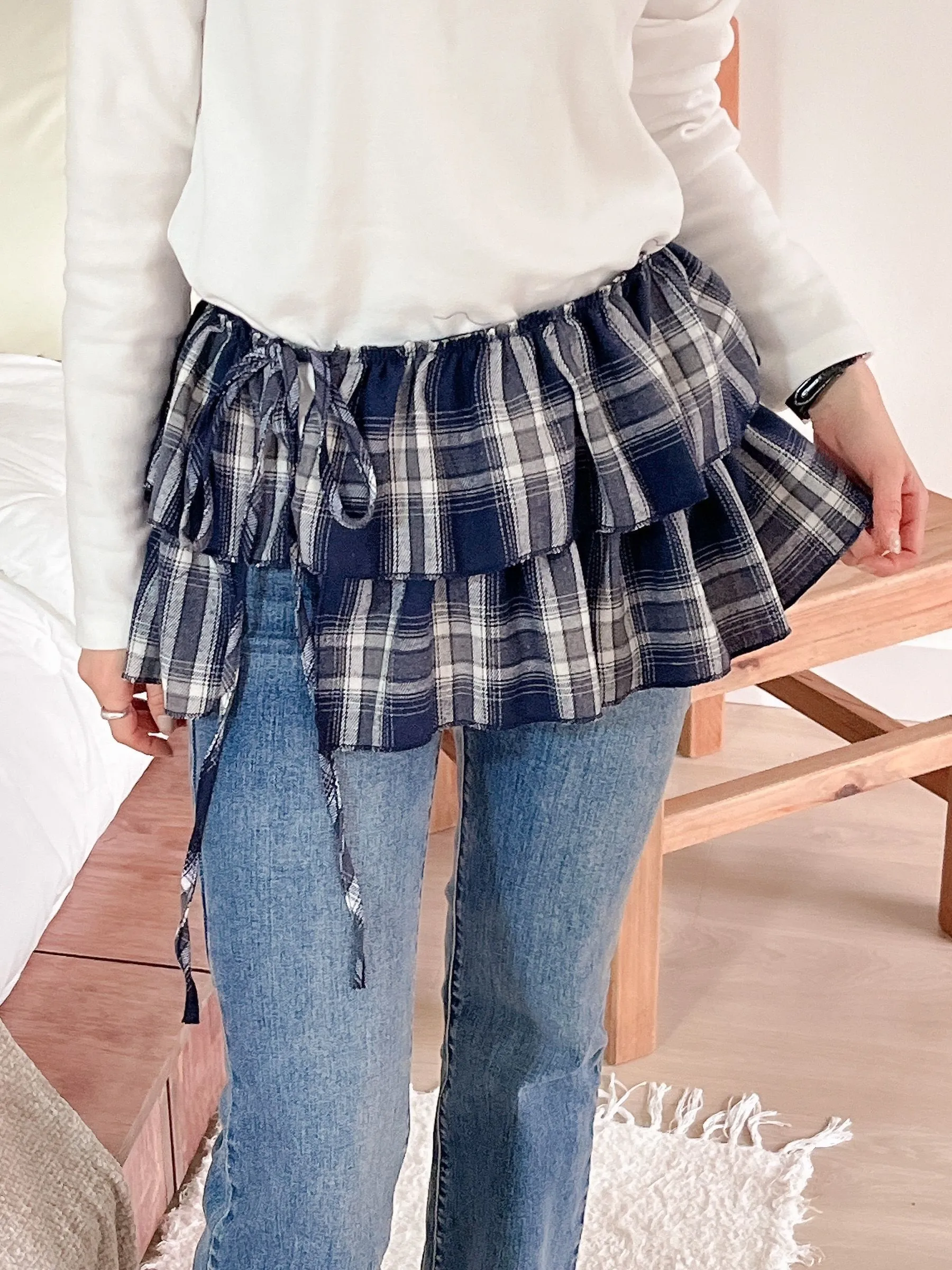リボンチェックティアードレイヤードミニスカート | 詳細画像1
