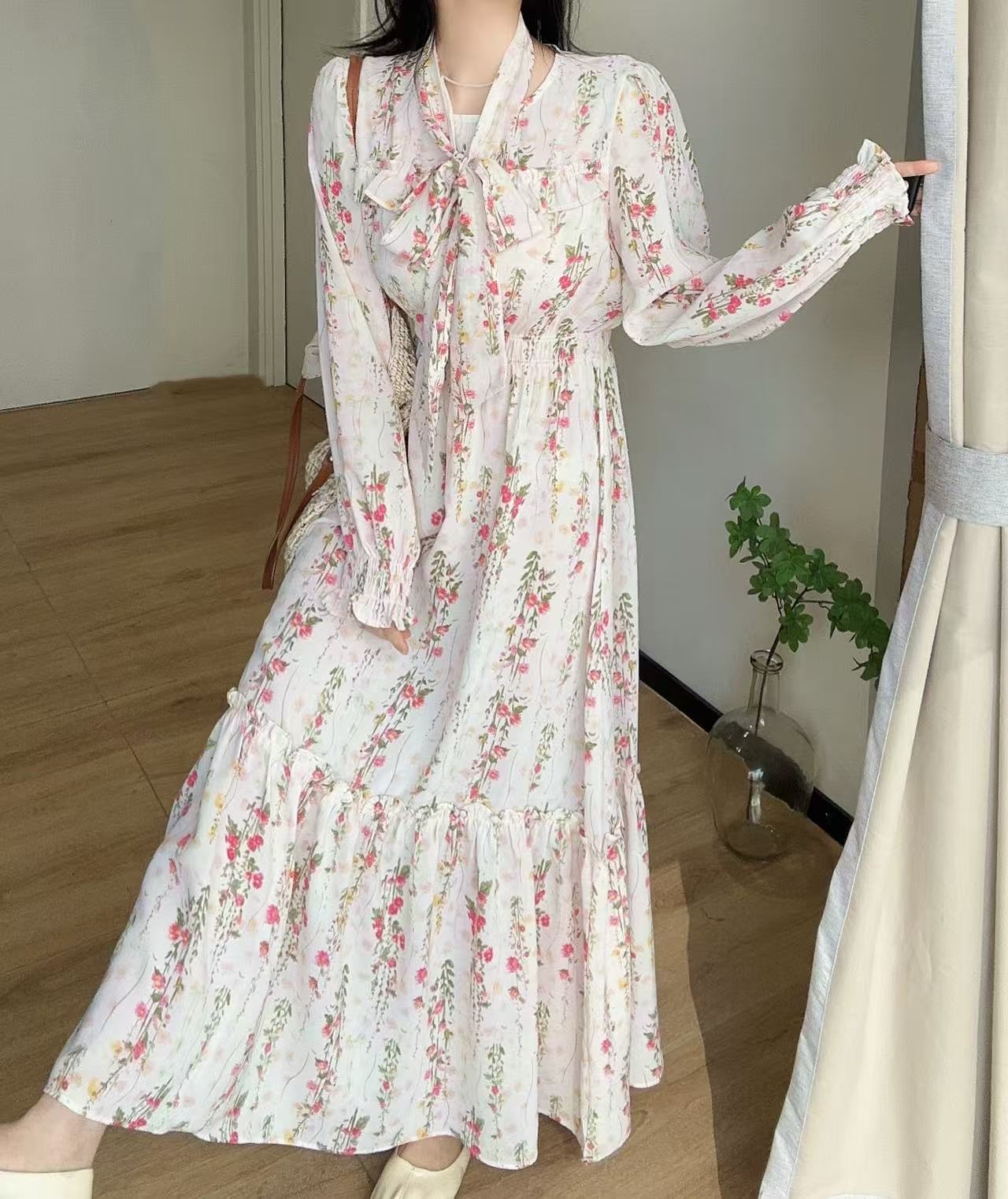 ストラップ付花柄フリルシャーリングワンピース | 詳細画像6