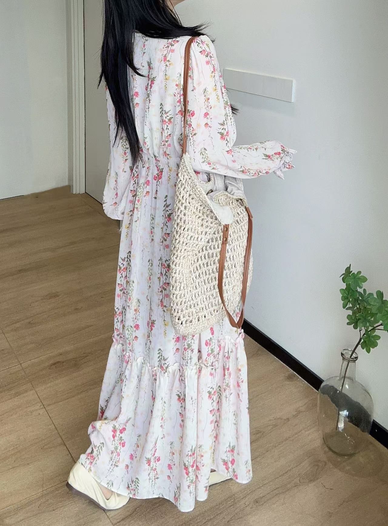 ストラップ付花柄フリルシャーリングワンピース | 詳細画像7