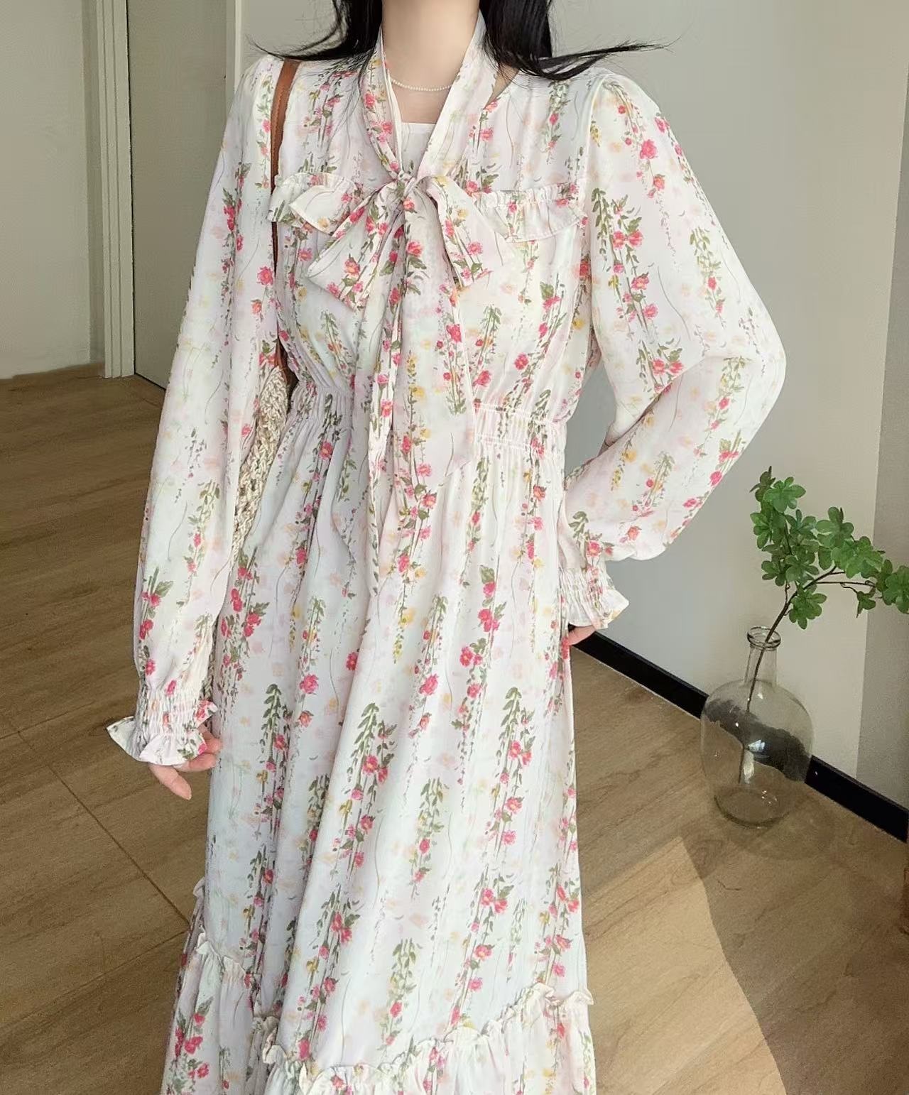 ストラップ付花柄フリルシャーリングワンピース | 詳細画像8