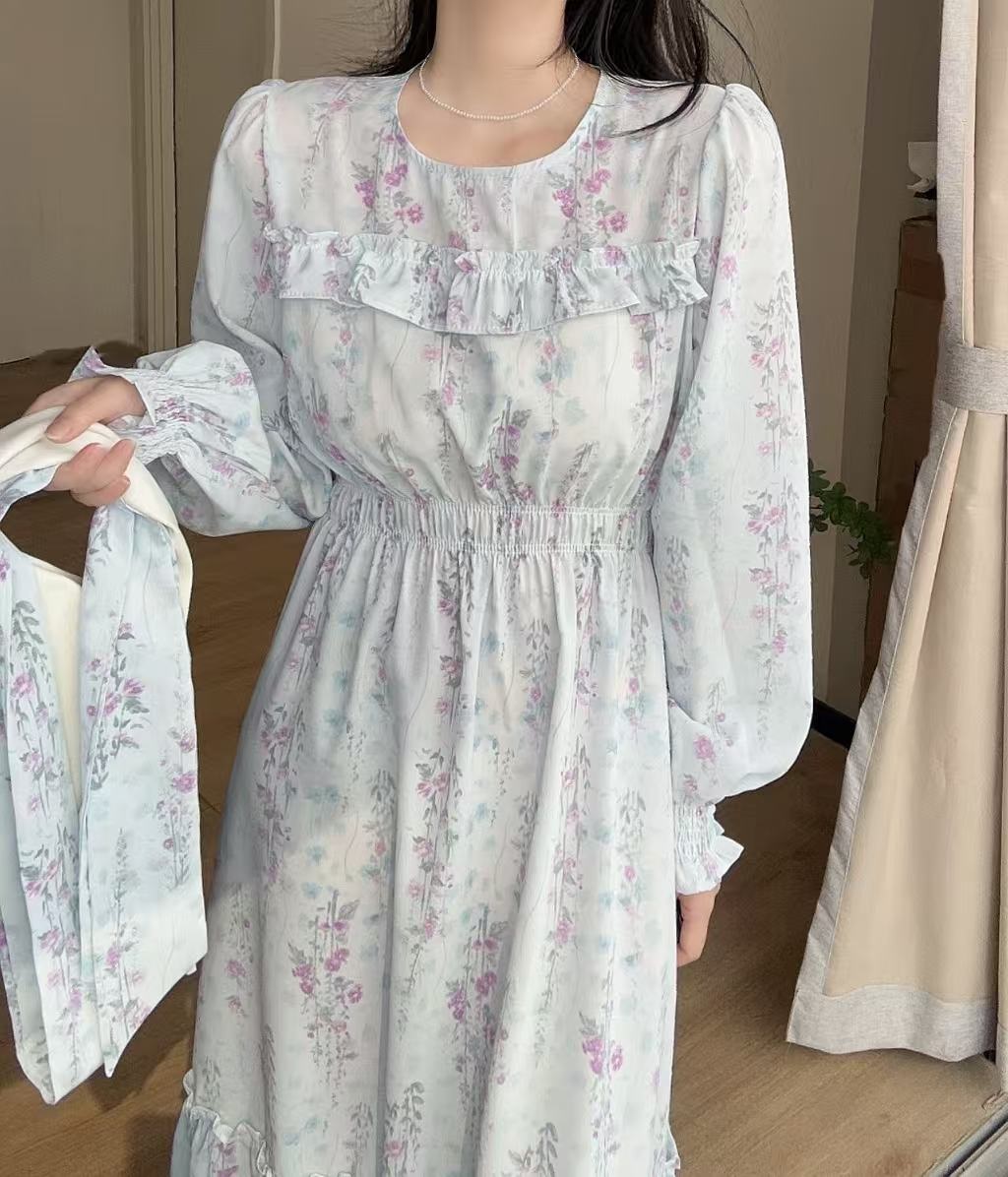 ストラップ付花柄フリルシャーリングワンピース | 詳細画像10