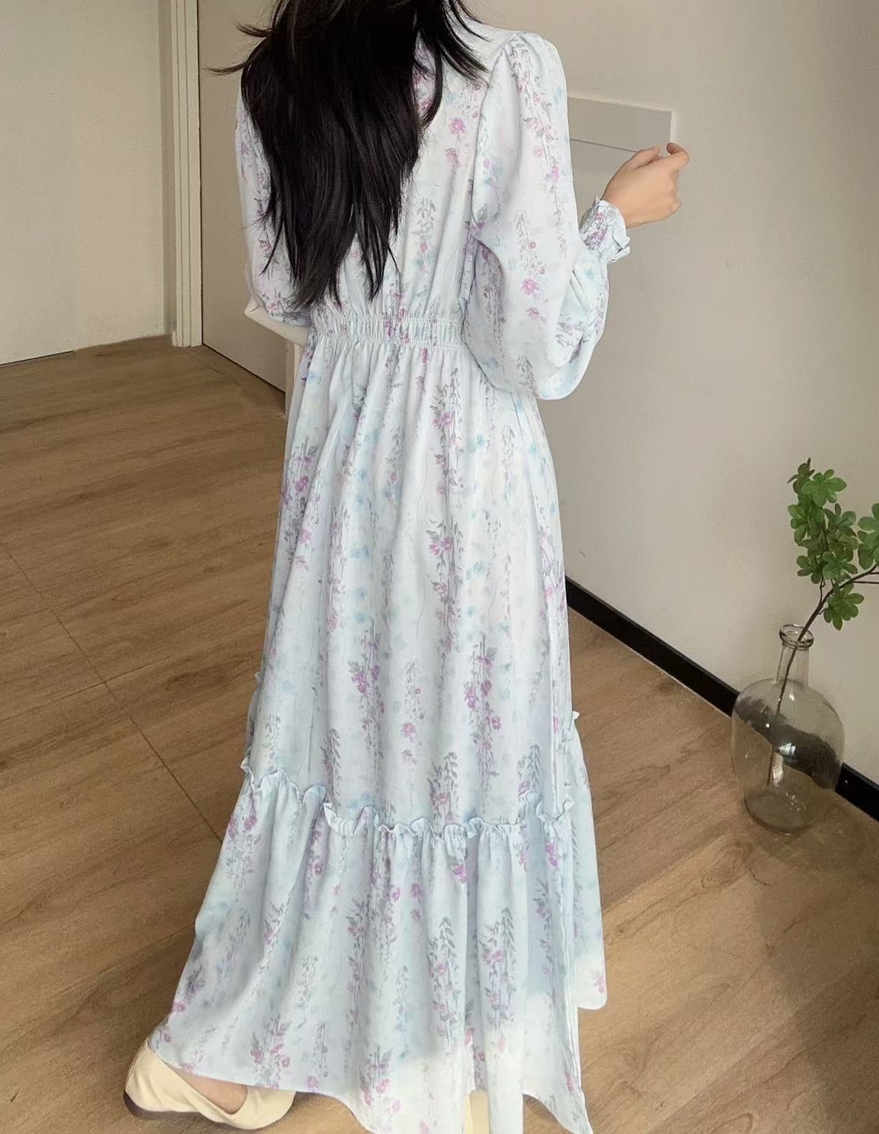 ストラップ付花柄フリルシャーリングワンピース | 詳細画像12