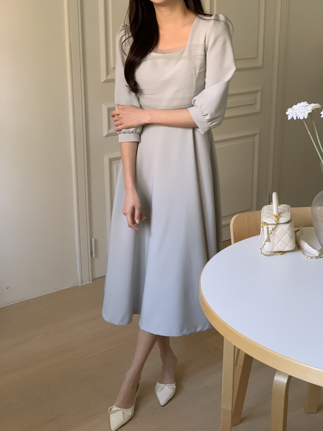 スクエアネックチュールリボンパフワンピース | 詳細画像3