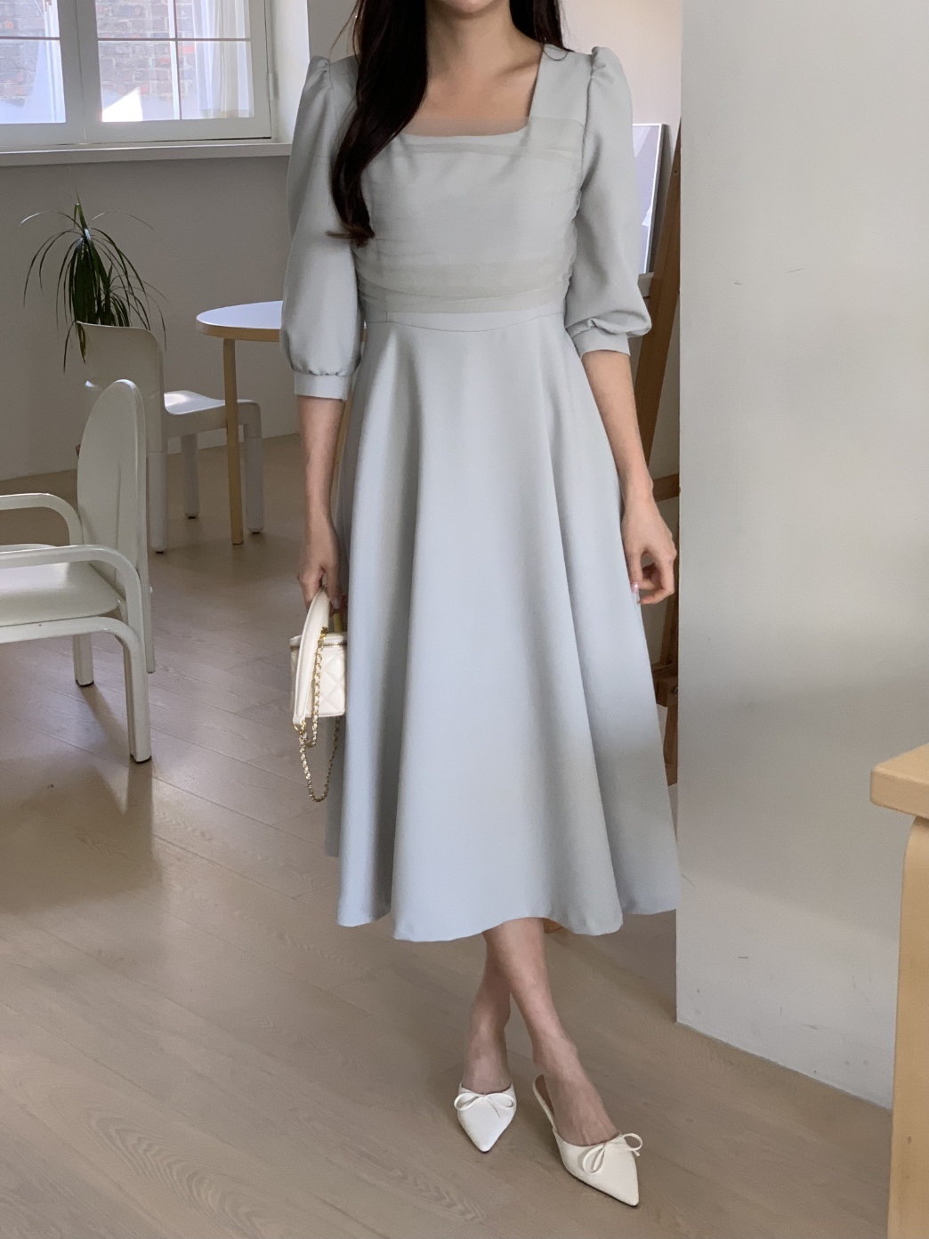 スクエアネックチュールリボンパフワンピース | 詳細画像5