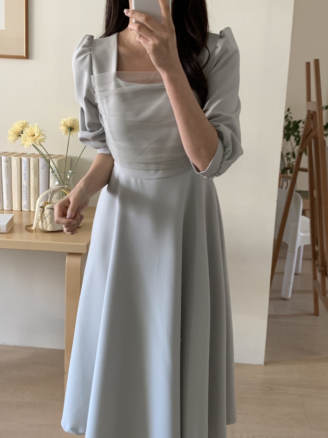 スクエアネックチュールリボンパフワンピース | 詳細画像10