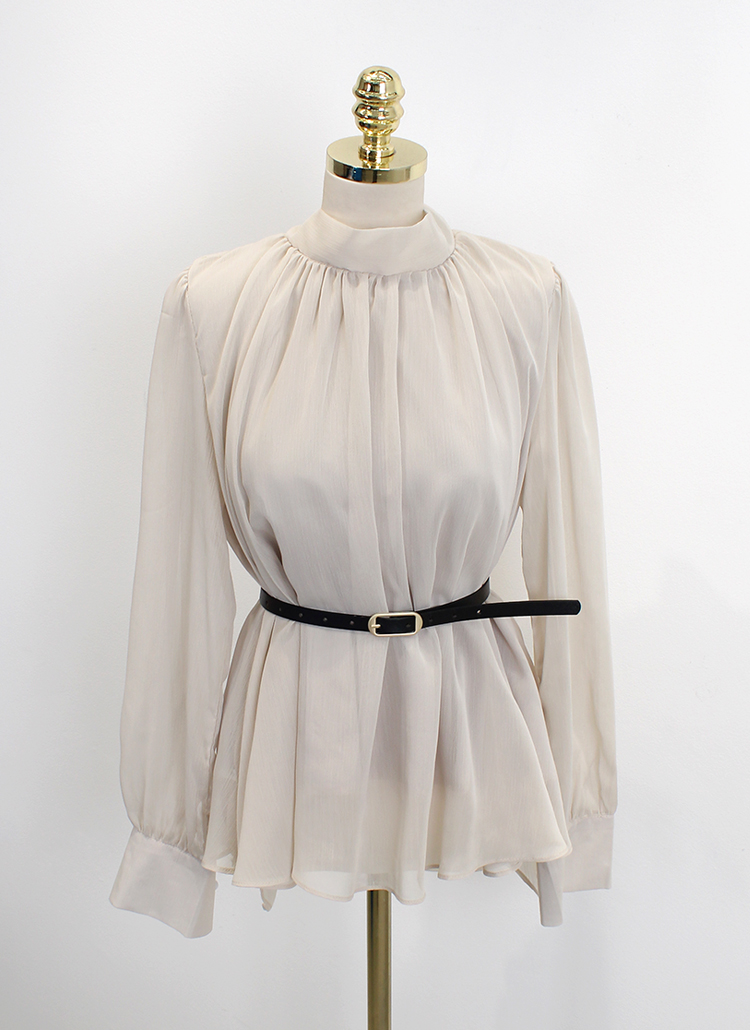ベルト付モックネックリボンシフォンブラウス | レディース