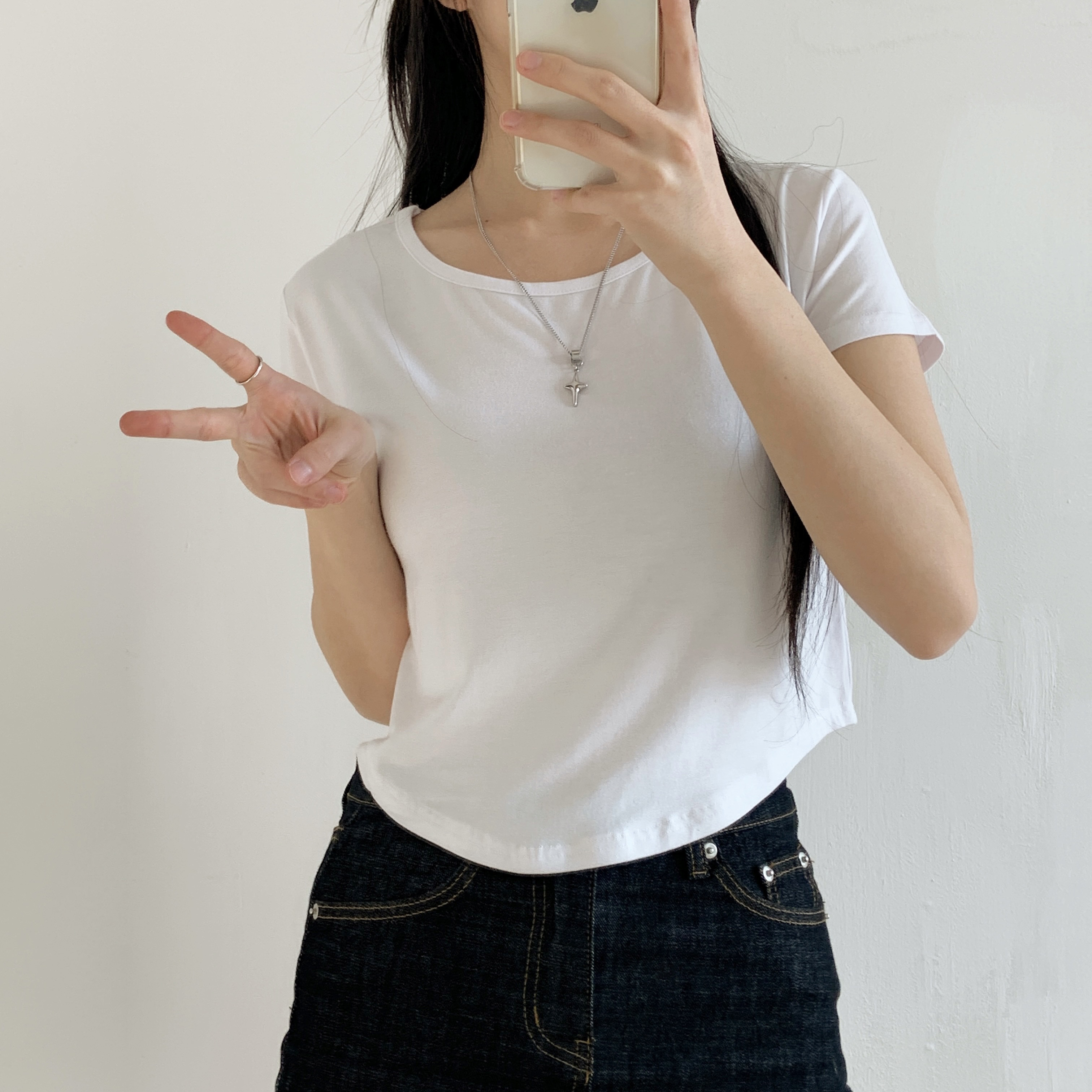 ラウンドへムクロップド半袖Tシャツ | 詳細画像11