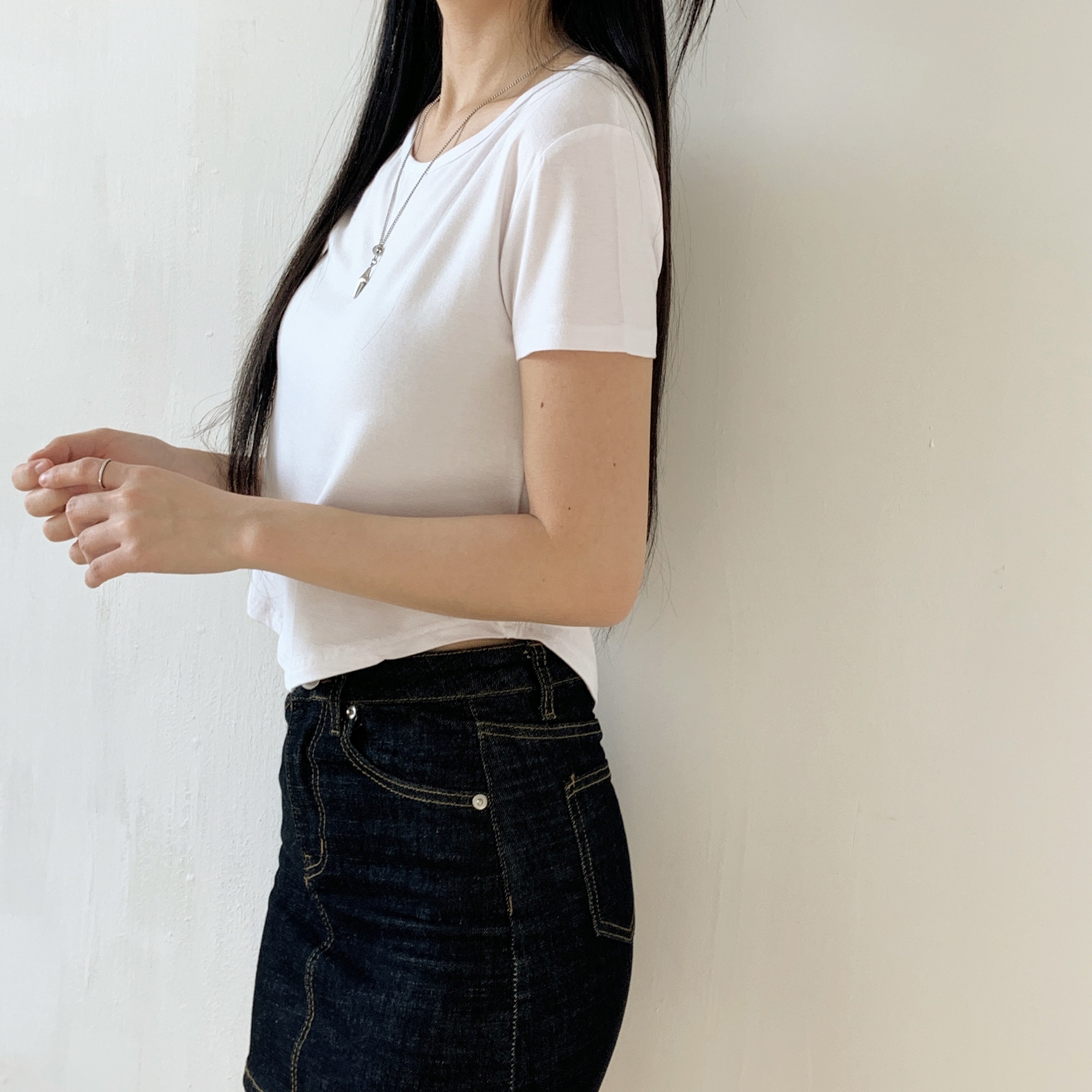 ラウンドへムクロップド半袖Tシャツ | 詳細画像6