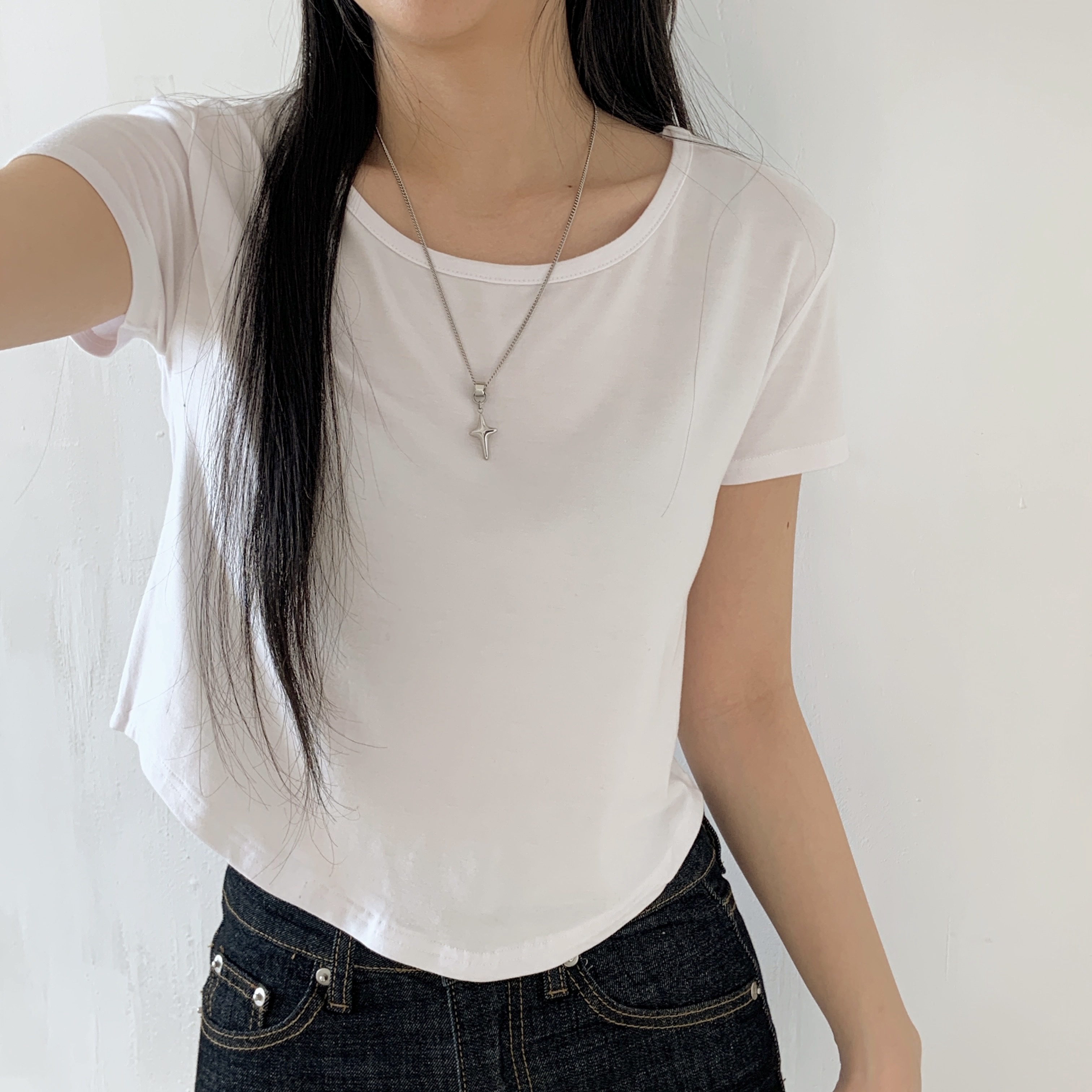 ラウンドへムクロップド半袖Tシャツ | 詳細画像7
