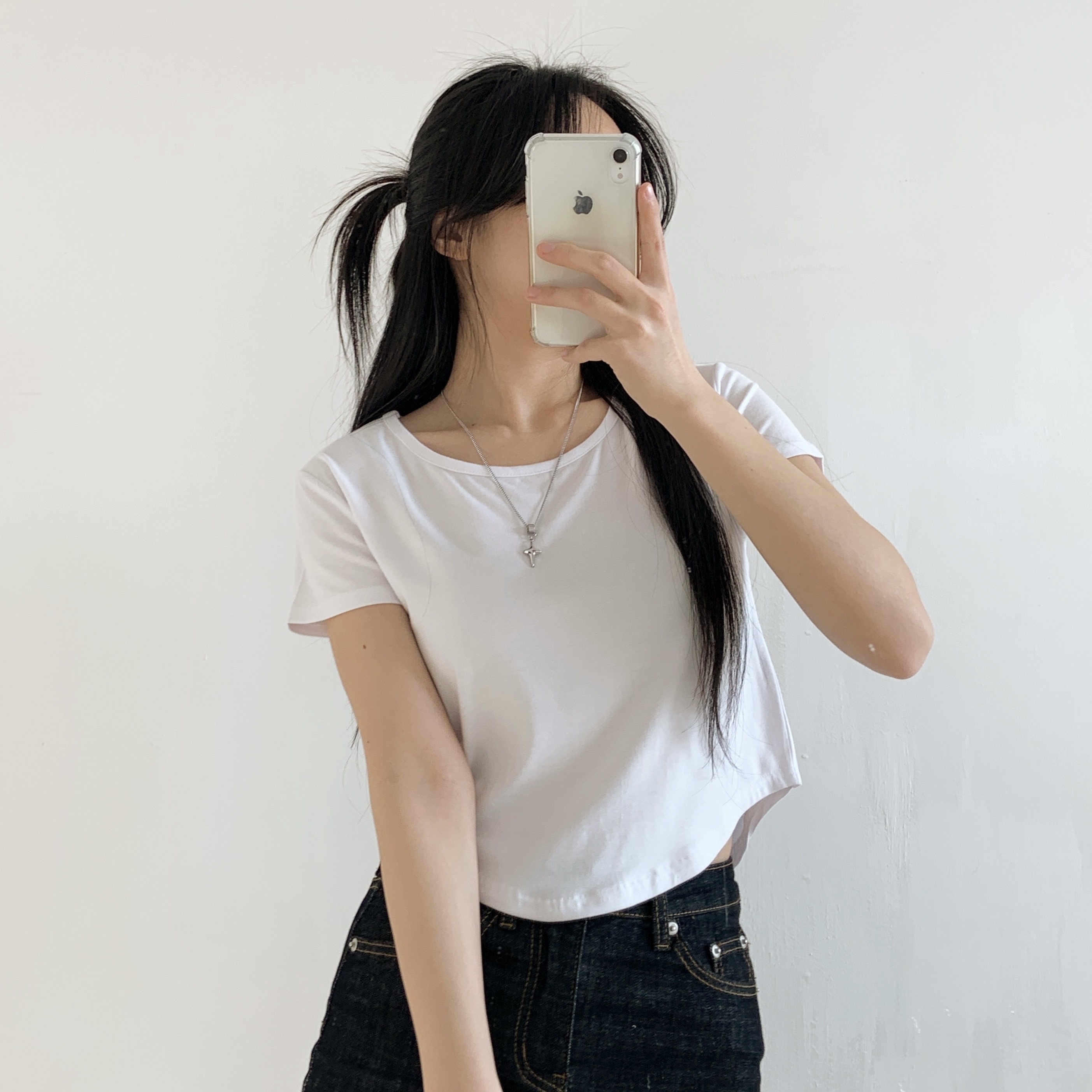 ラウンドへムクロップド半袖Tシャツ | 詳細画像10