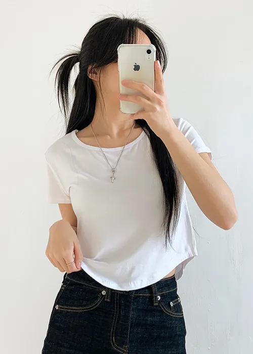 ラウンドへムクロップド半袖Tシャツ | 詳細画像1