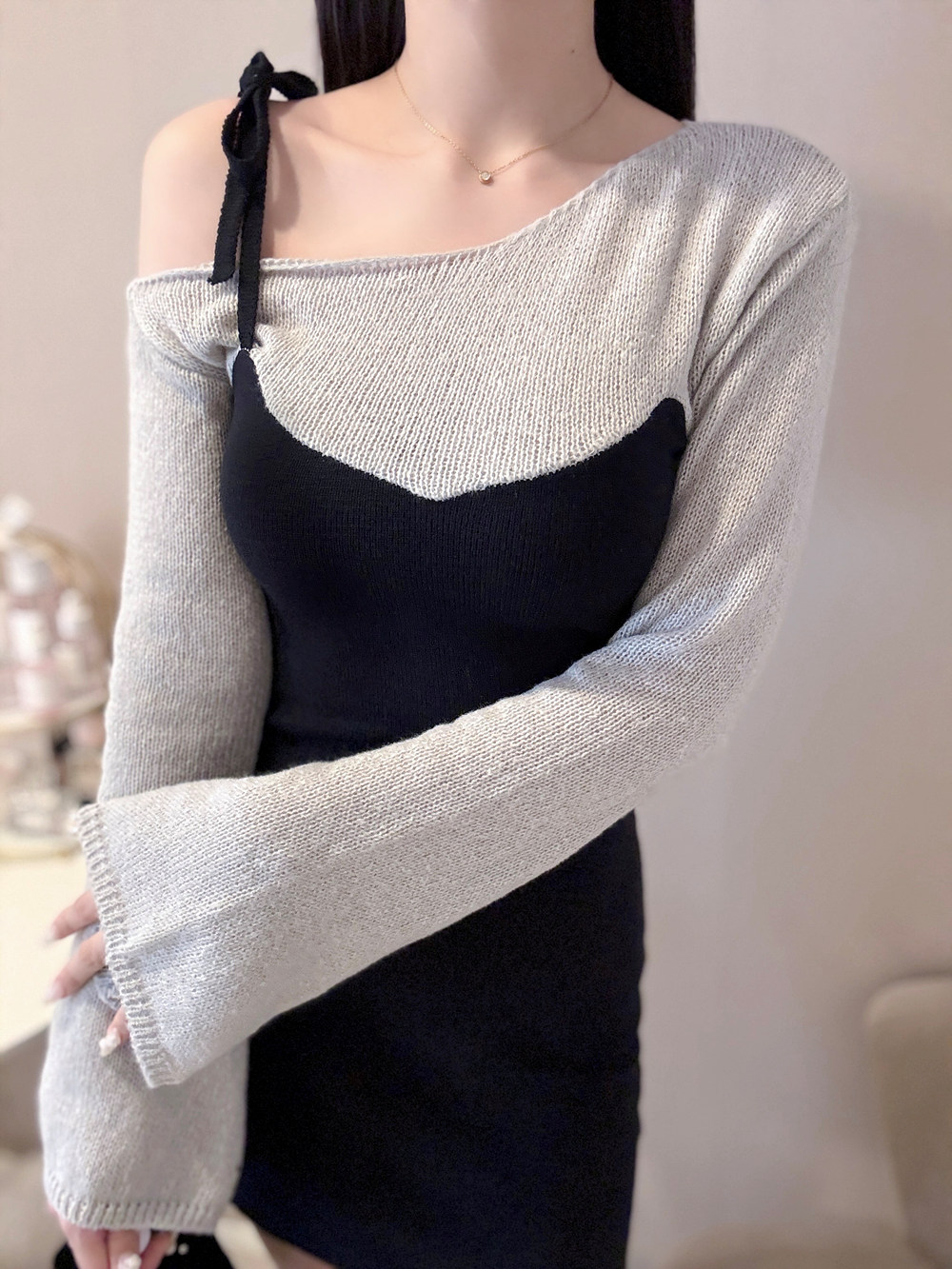 *再入荷*ワンショルダーレイヤード風ワンピース | 詳細画像4