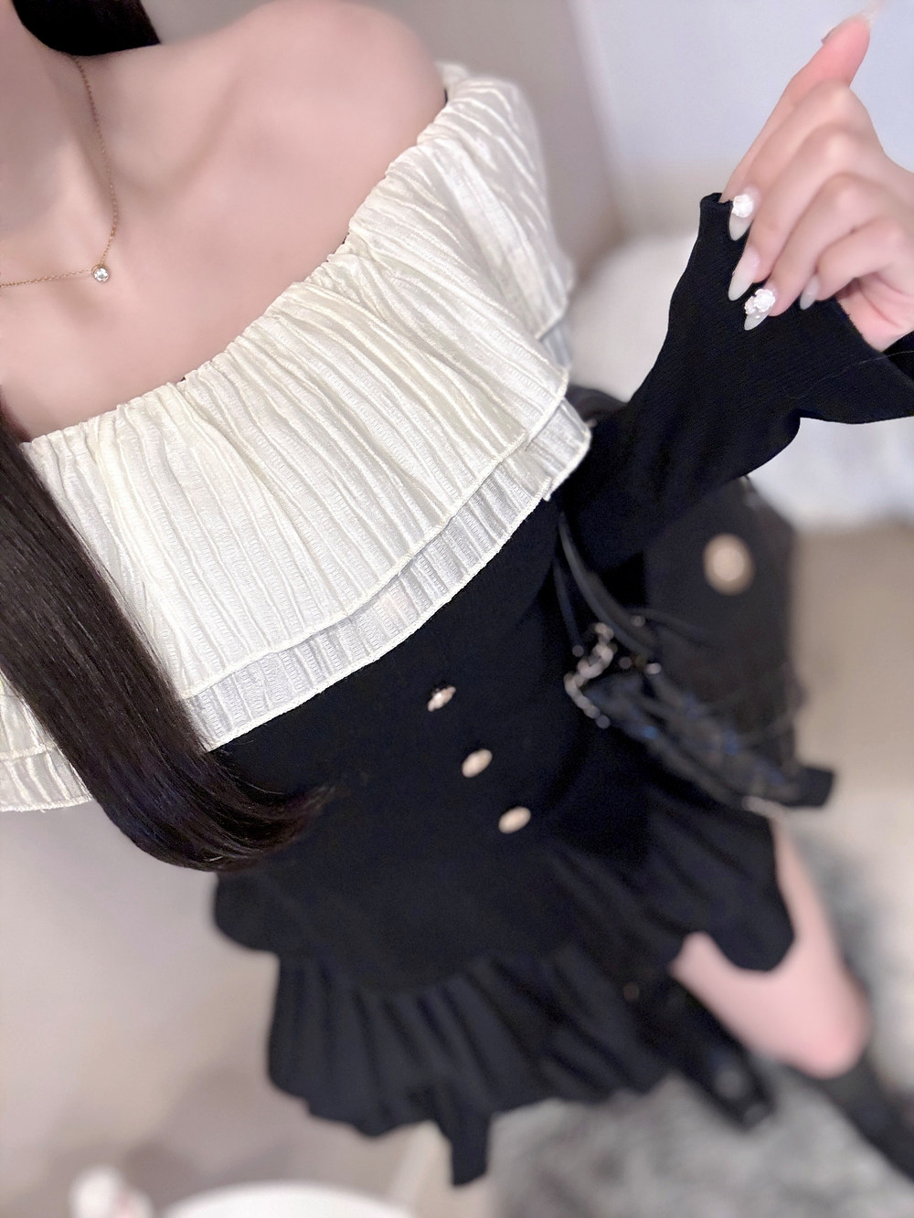 ゴールドボタンフリルオフショルTシャツ | 詳細画像7